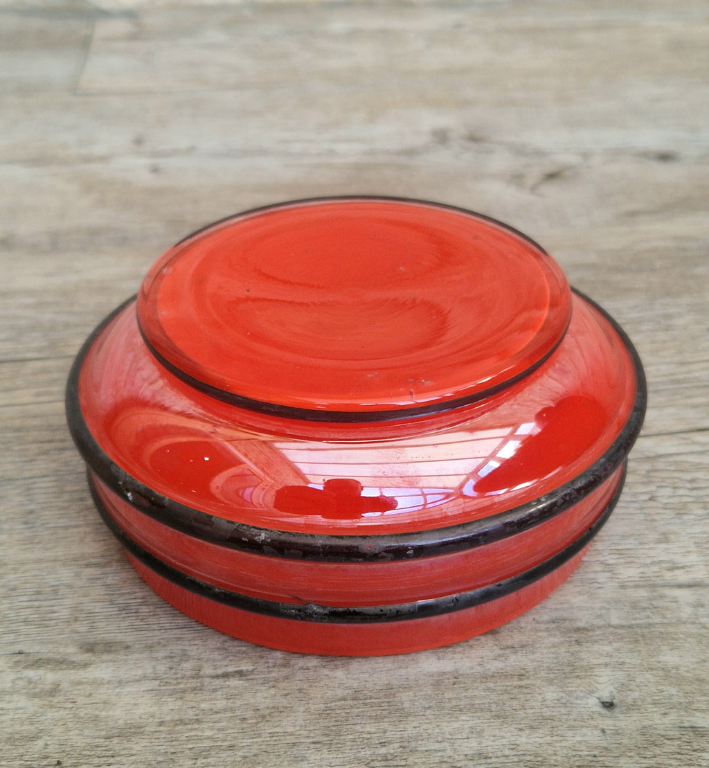 Art Deco Bohemian Red Black Hooped Glass Powder Box Covered Vanity Jar Jar Lid 12cm