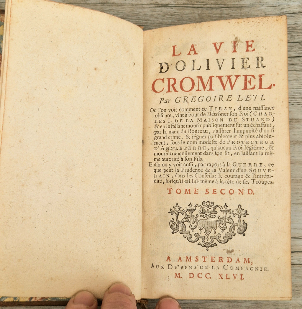 La Vie D'Oliver Cromwell 1746 Gregoire Leti Very Rare 2 Volume Antiquarian Book French