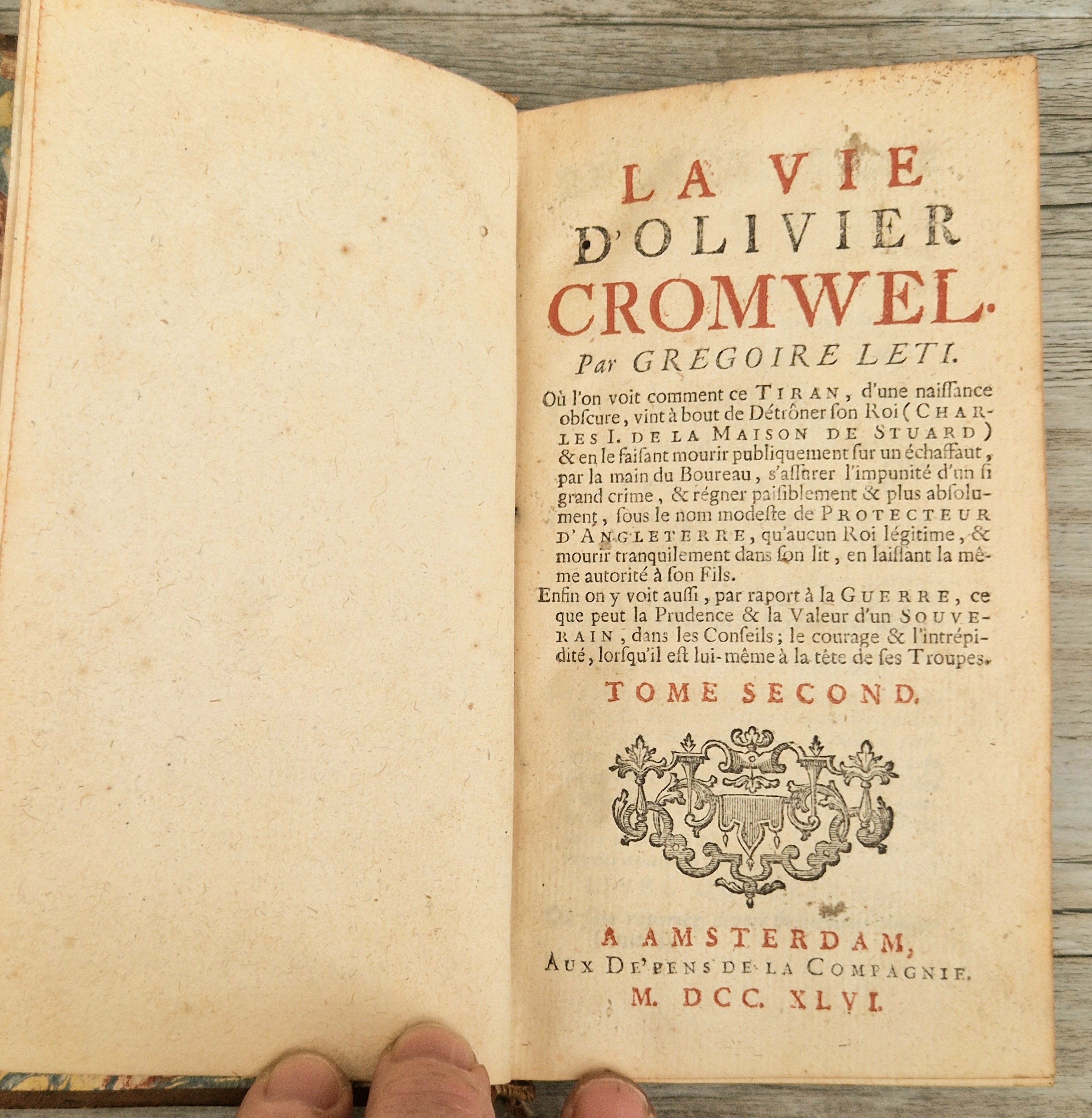 La Vie D'Oliver Cromwell 1746 Gregoire Leti Very Rare 2 Volume Antiquarian Book French