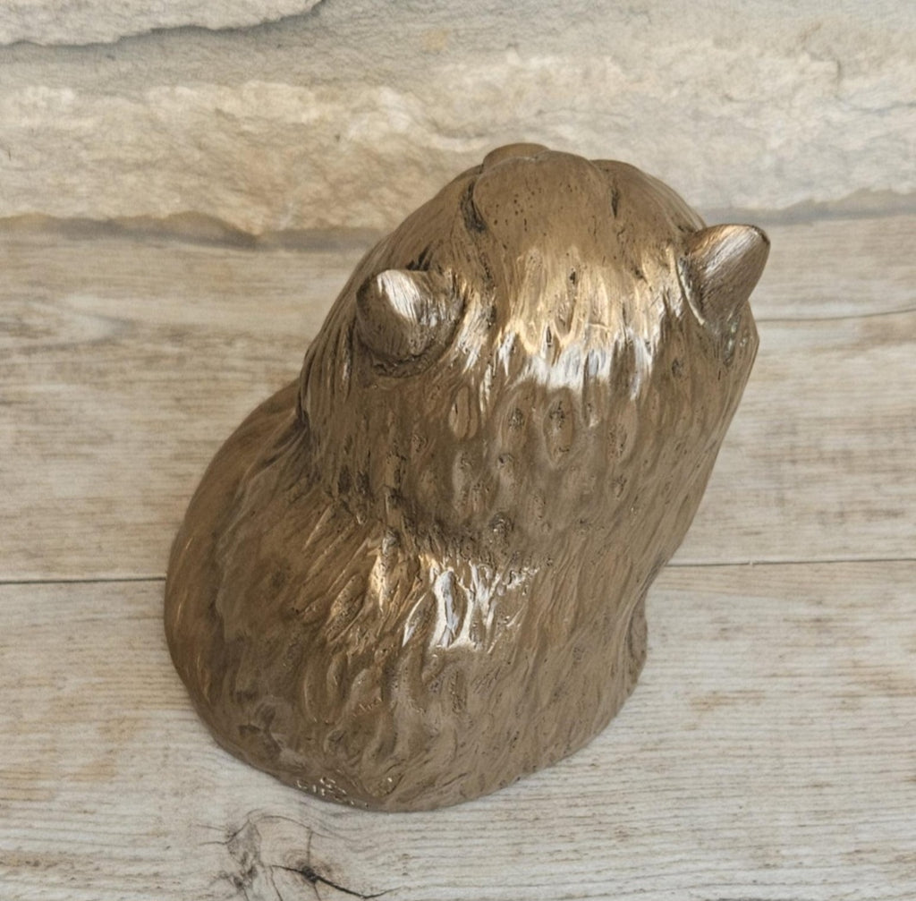 Vintage Heavy Sitting Fat Cat Figure Sculpture Cold Cast Bronze-Resin Signed 11cm Tall