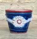 Italian Majolica Ceramic Blue & Red Floral Planter Vase Vintage