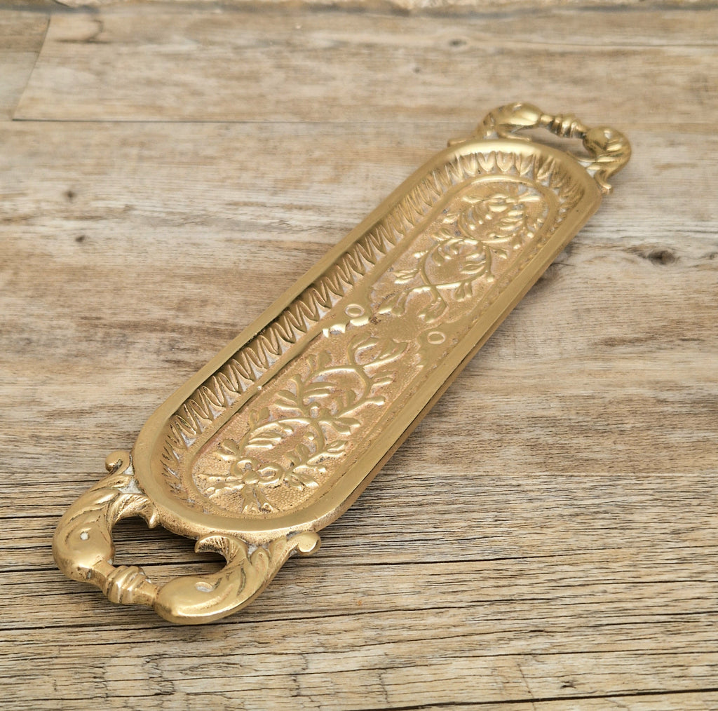Antique French Cast Brass Pen Tray DL Déposé Ornate Rococo Desk Organizer Tidy 1890