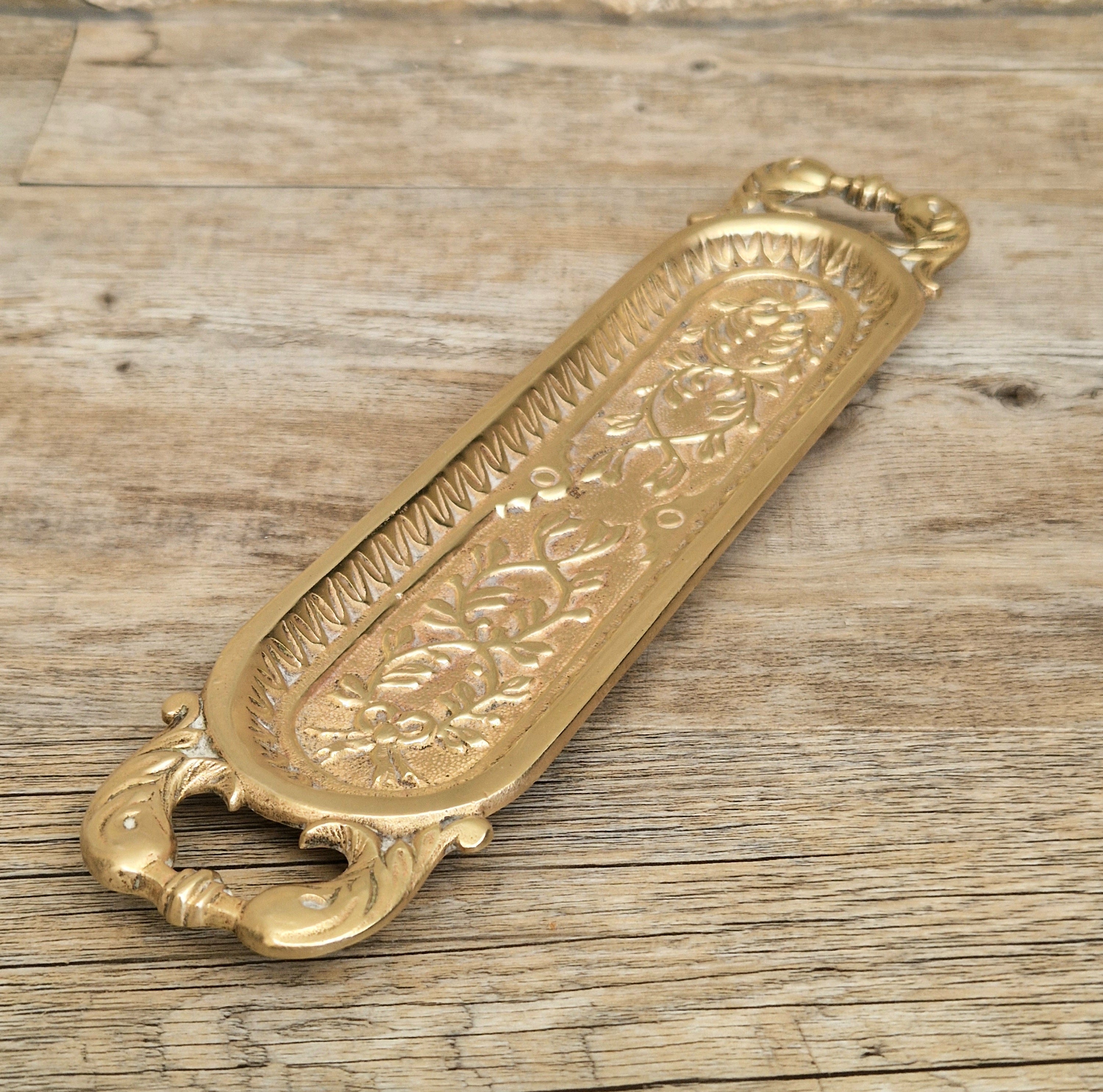 Antique French Cast Brass Pen Tray DL Déposé Ornate Rococo Desk Organizer Tidy 1890