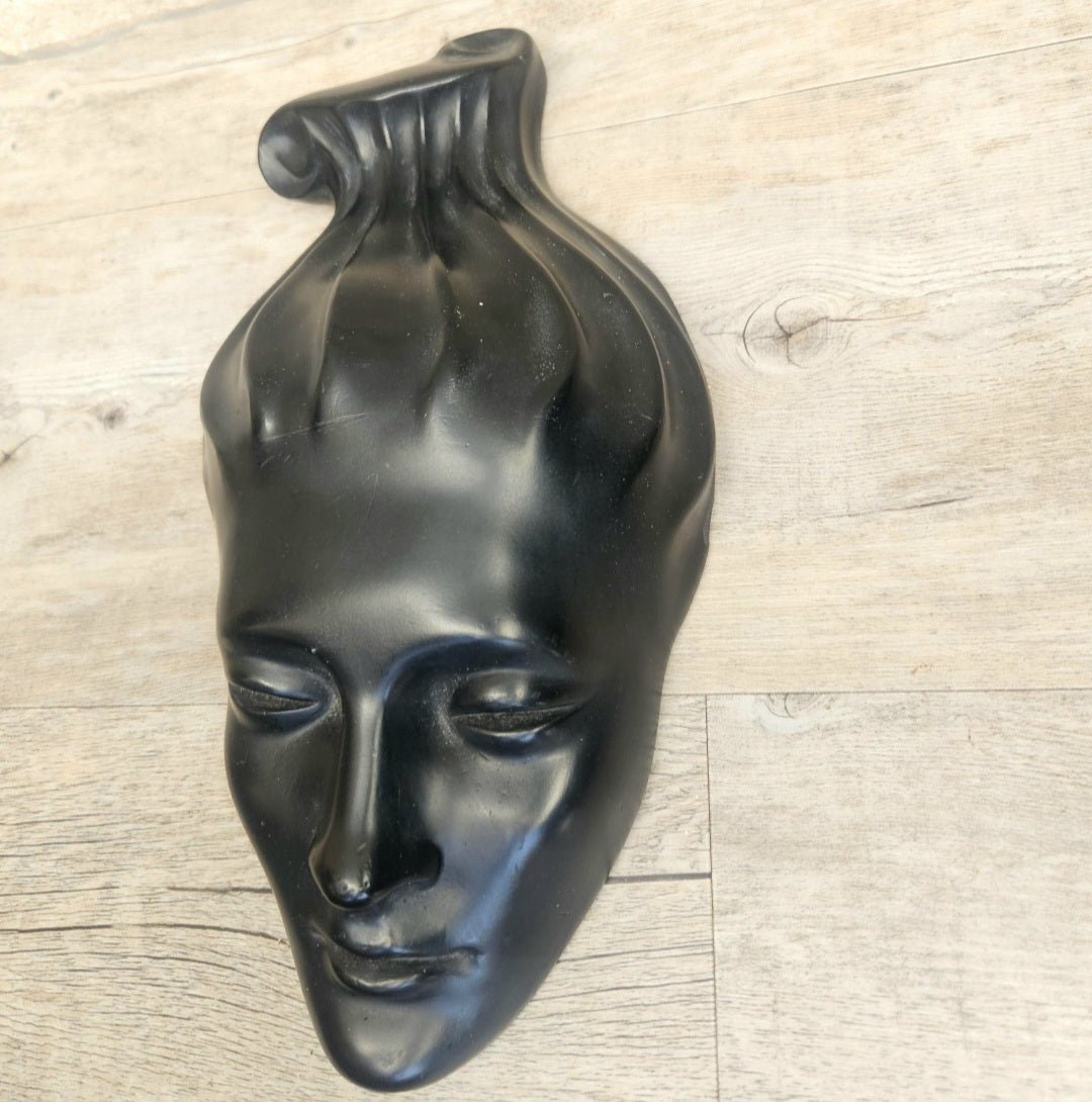 Midecentury Ceramic Female Face Mask Wall Plaque Art Female Face Sculpture Wall Art Decor