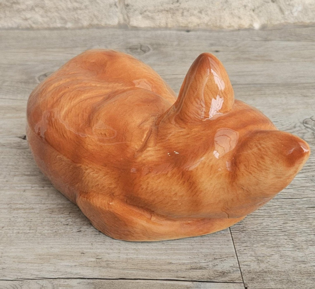 Vintage Large Sleeping Ginger Cat Ornament 18cm X 12cm Heavy