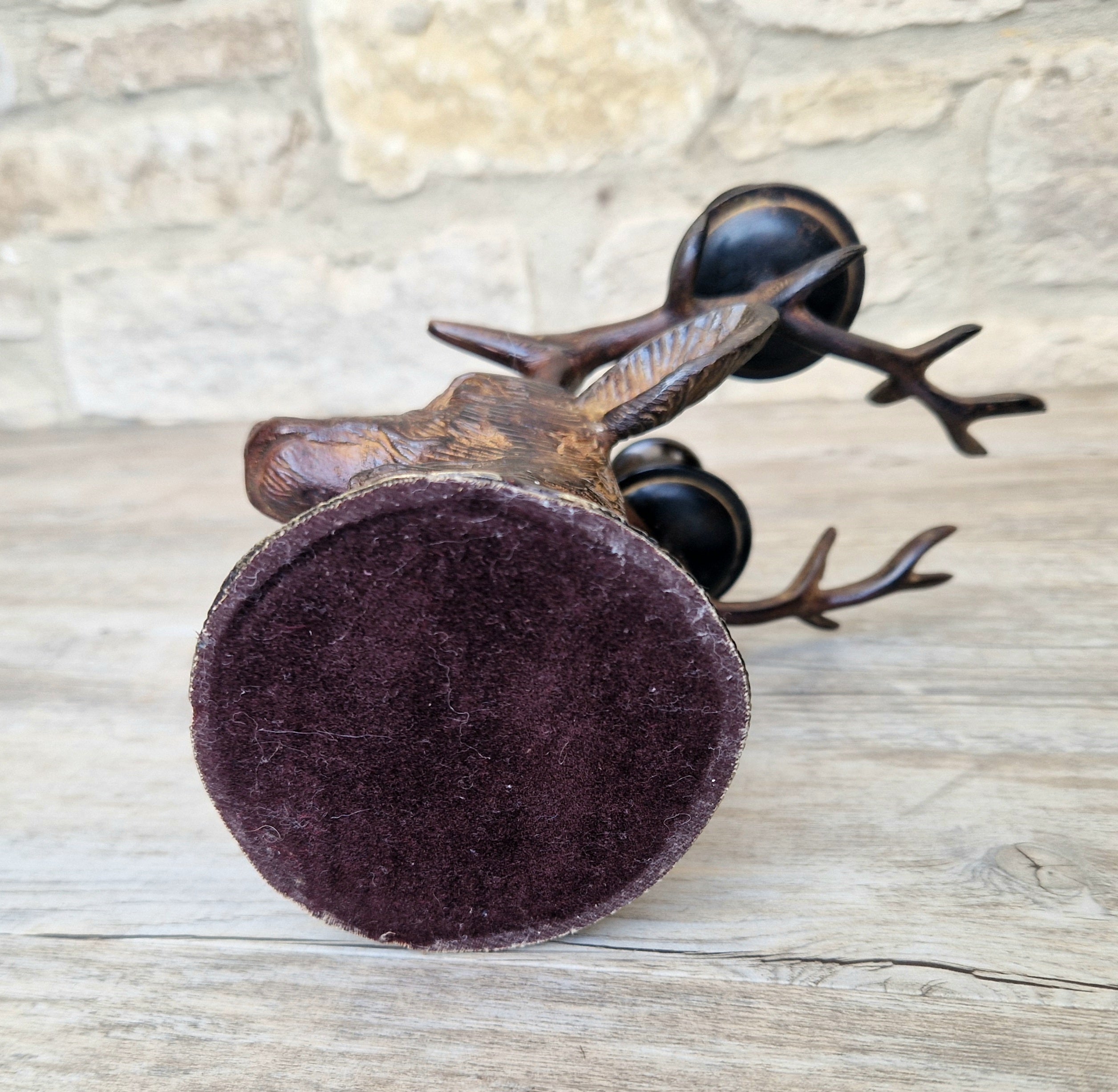 Vintage Heavy Patinated Bronze Stag Head Bust Double Candle Holder Table Decor