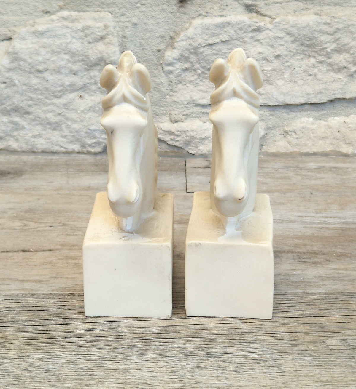 Vintage Continental White Stallion Horse Head Resin Book Ends Ornaments