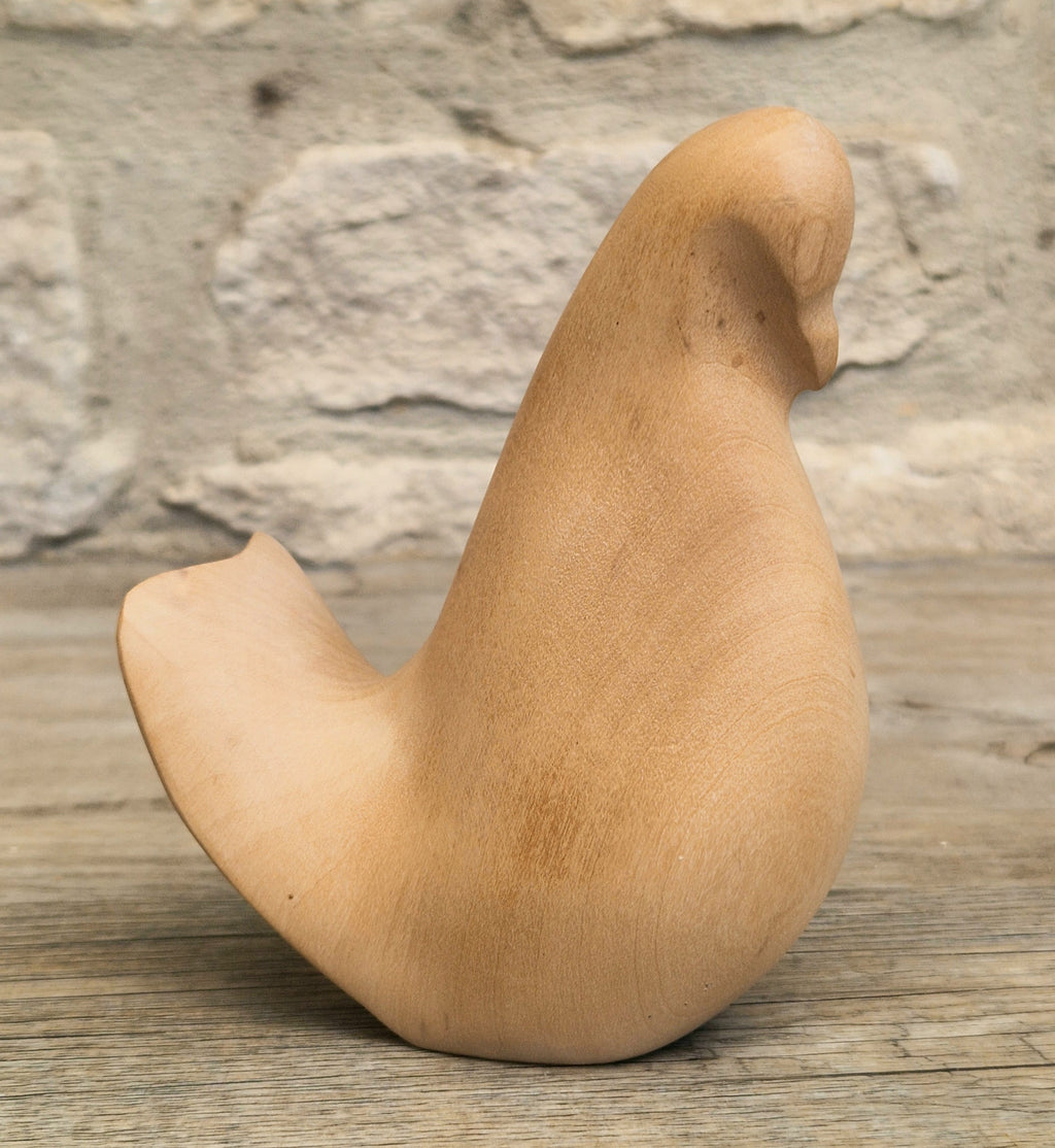 John Mainwaring Signed Rock Maple Wood Bird Sculpture Hand Carved Minimalist Stylized Dove Figurine Vintage