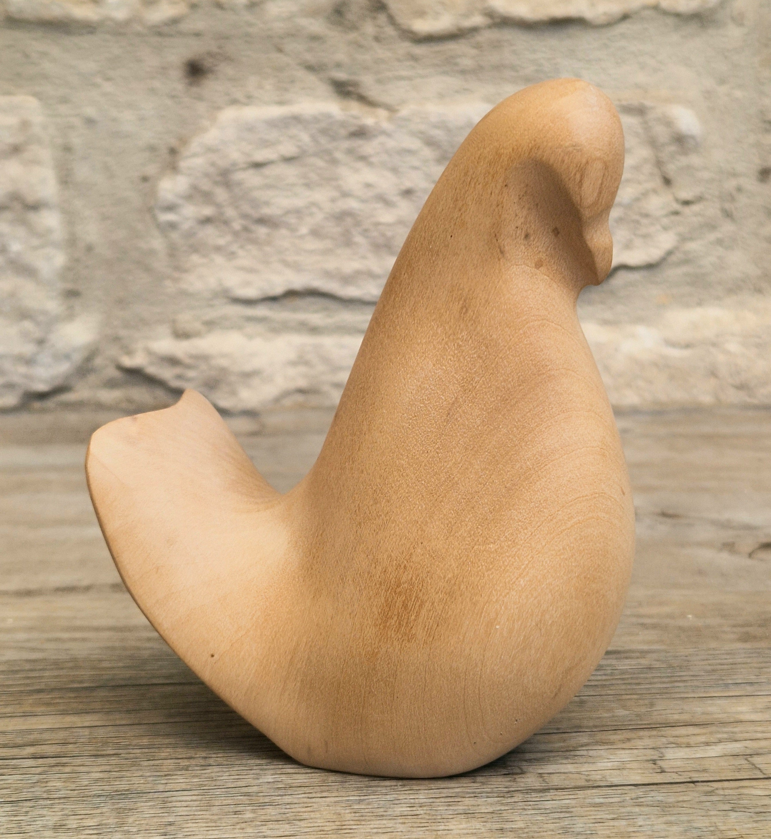 John Mainwaring Signed Rock Maple Wood Bird Sculpture Hand Carved Minimalist Stylized Dove Figurine Vintage