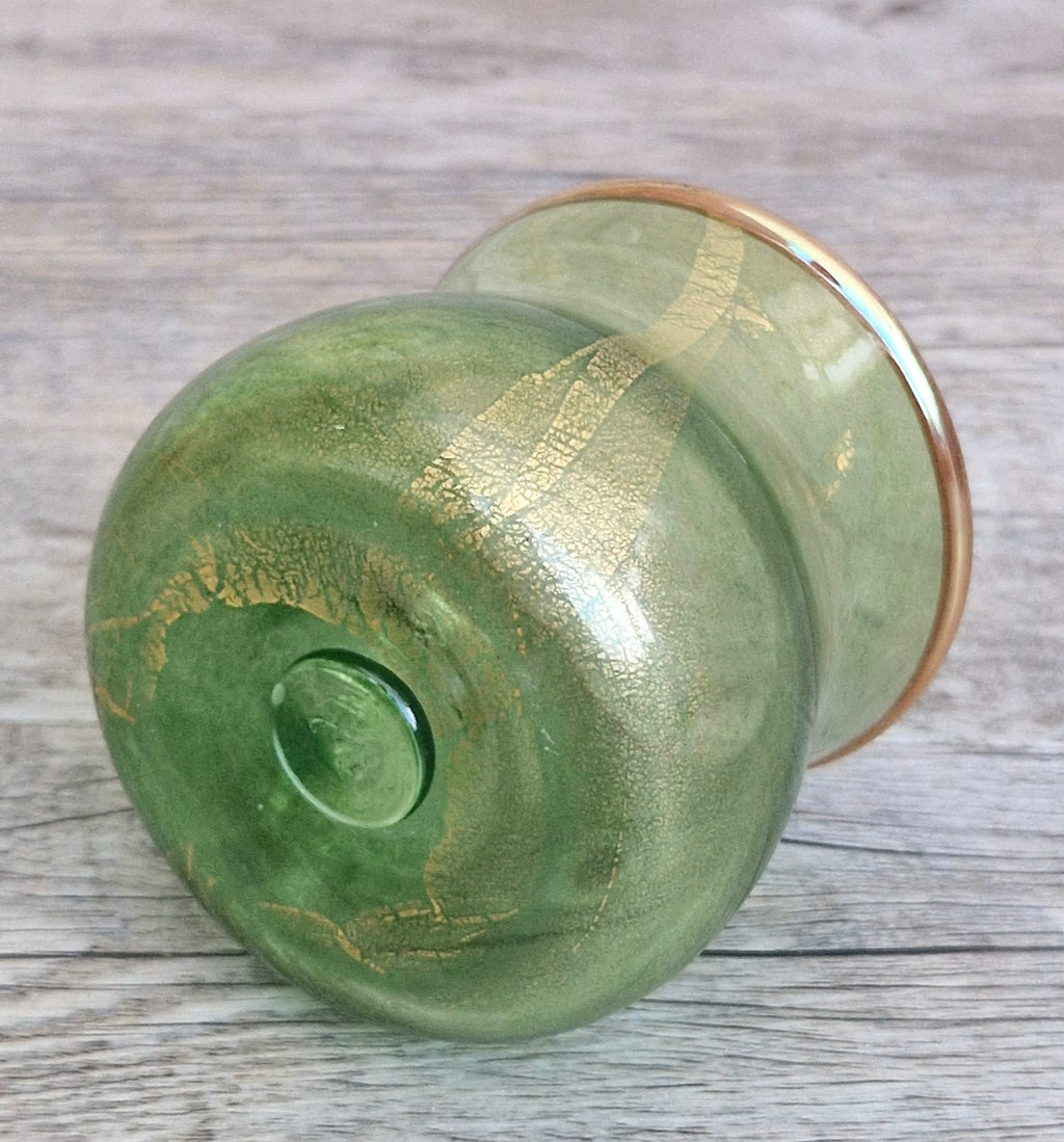 Antique Probable Salviati Dott. Murano Glass Small Beaker Green Gold Leaf, Venetian c.1875–1890, Handblown 13.5cm Rare