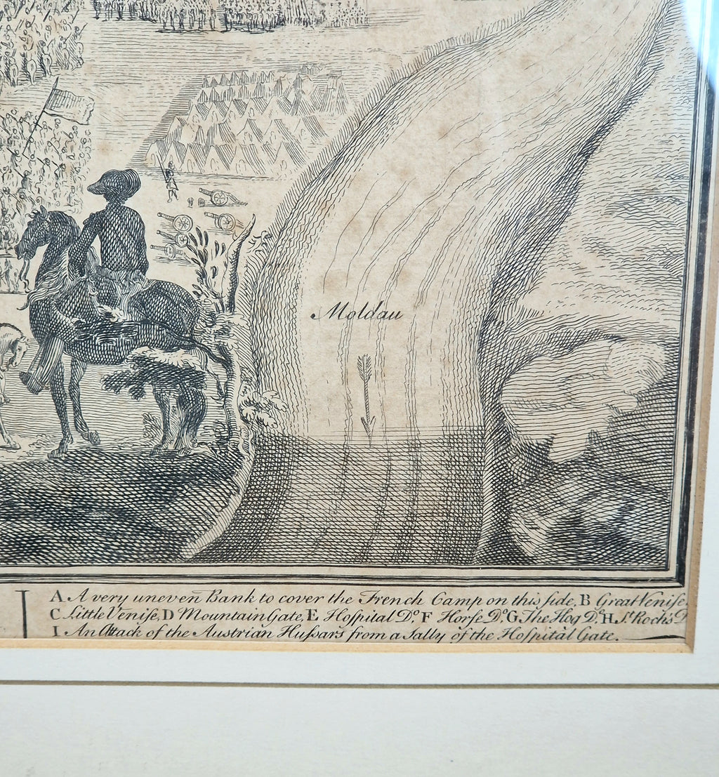 1742 Prague Siege Antique Copperplate Engraving John Bickham Military Battle Map Satire Print Framed