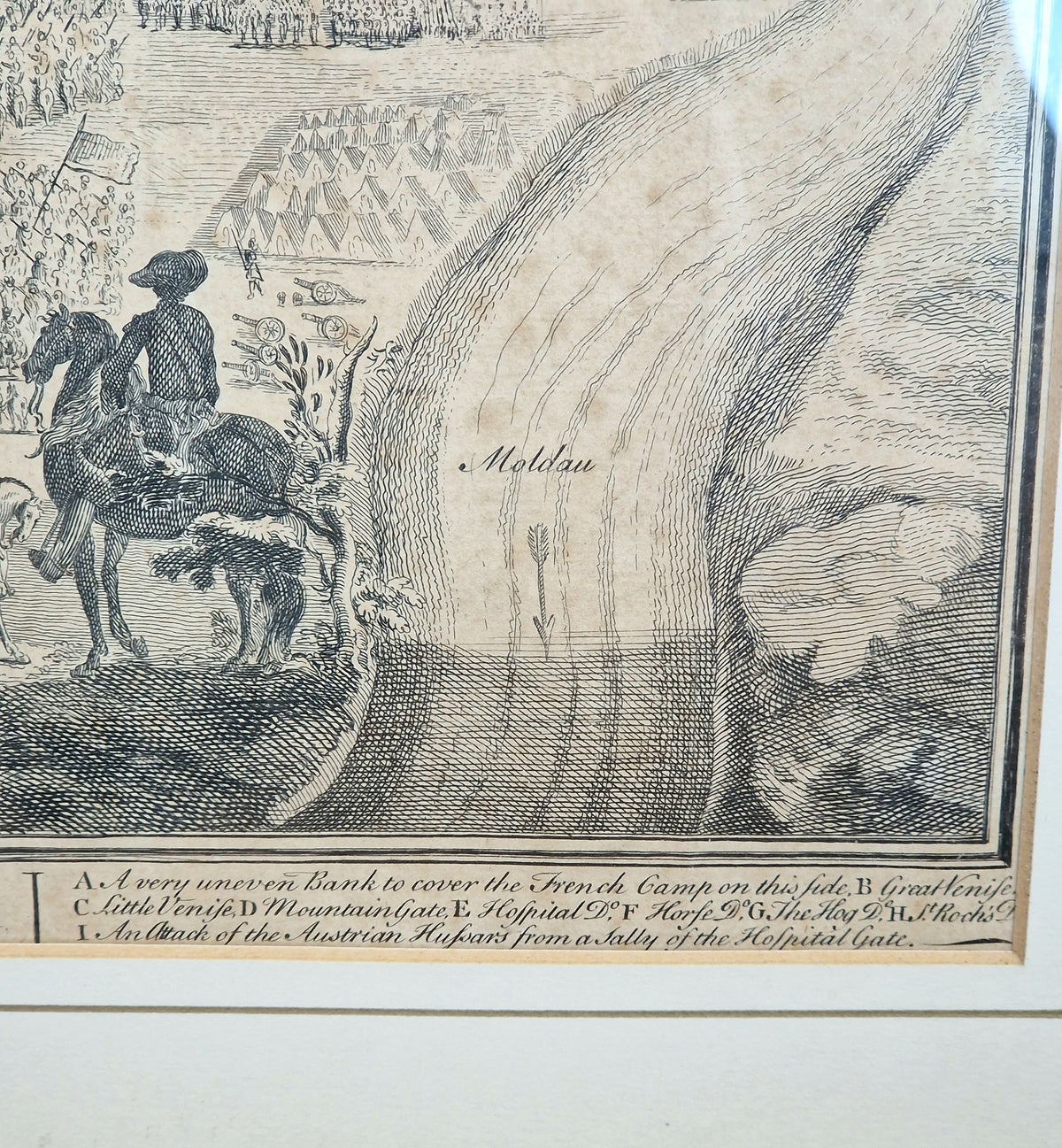 1742 Prague Siege Antique Copperplate Engraving John Bickham Military Battle Map Satire Print Framed