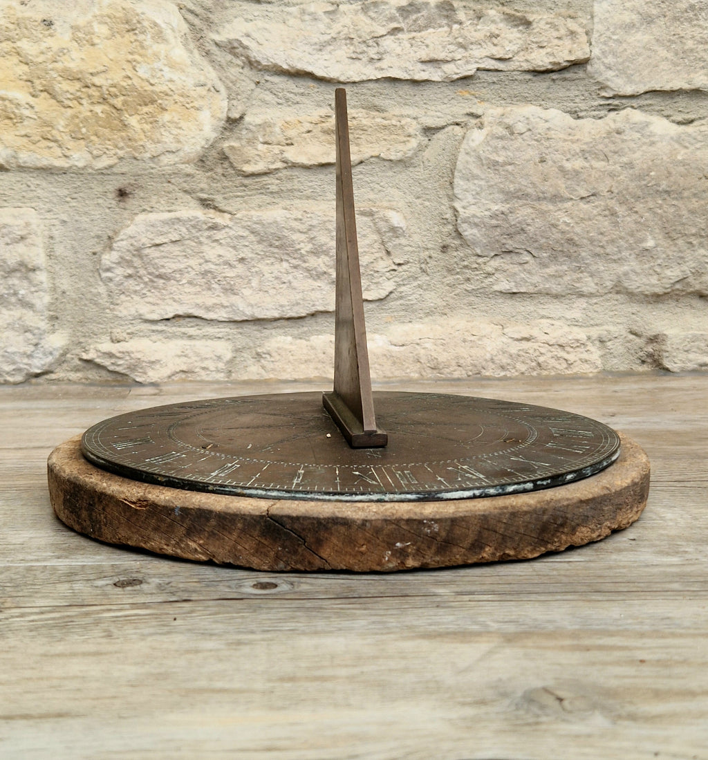 Antique Troughton & Simms London Brass Sundial, Mid-Victorian Horizontal Garden Dial Plate c.1850