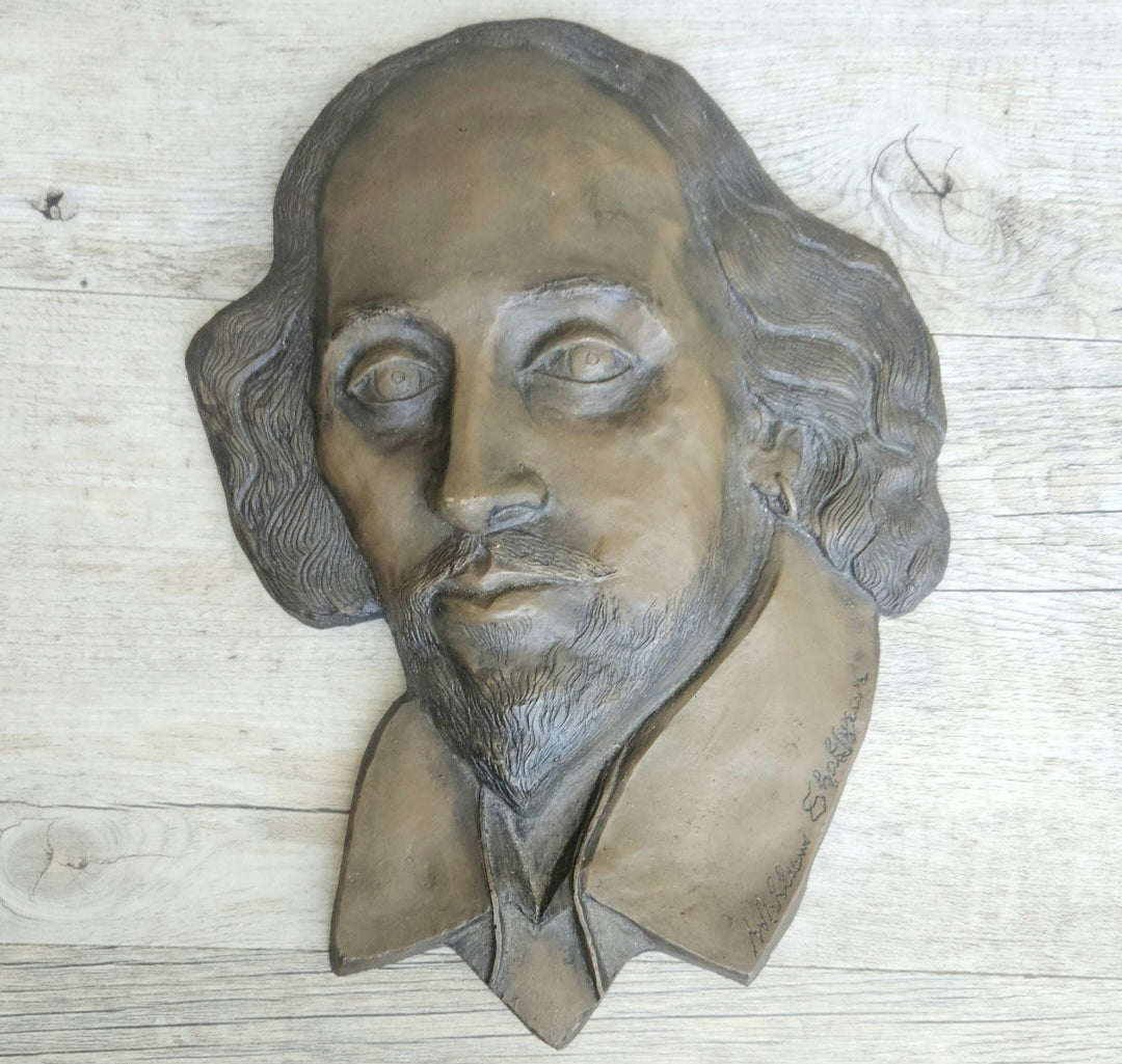 Vintage Large William Shakespeare Wall Sculpture Plaque Bronze-Resin 28cm X 21cm Literary Decor Piece