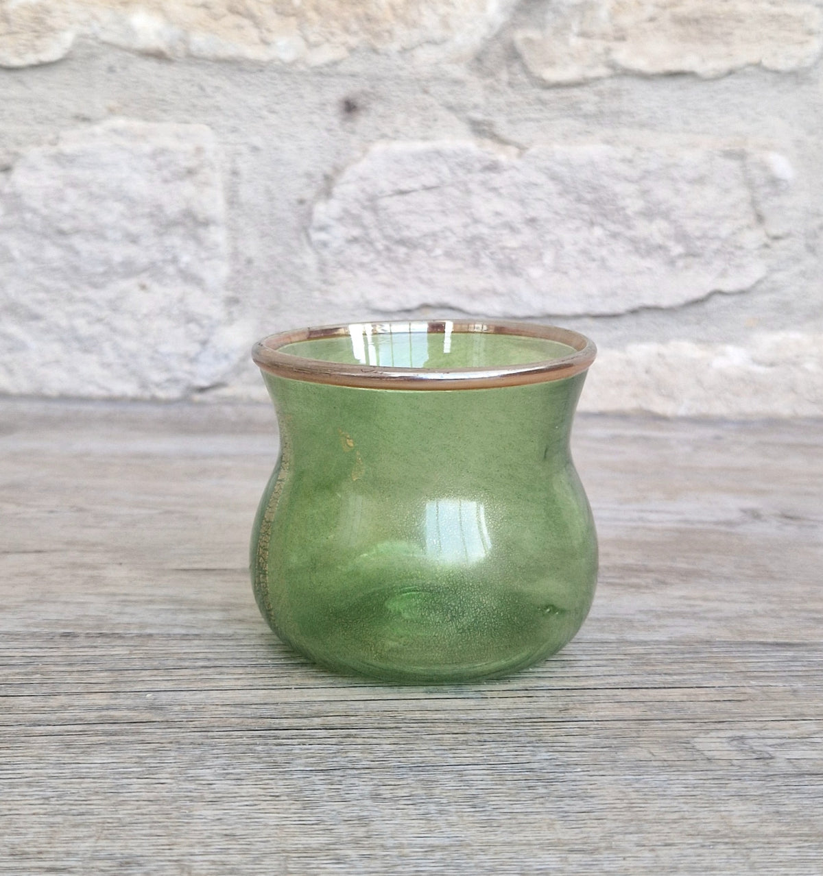 Antique Probable Salviati Dott. Murano Glass Small Beaker Green Gold Leaf, Venetian c.1875–1890, Handblown 13.5cm Rare