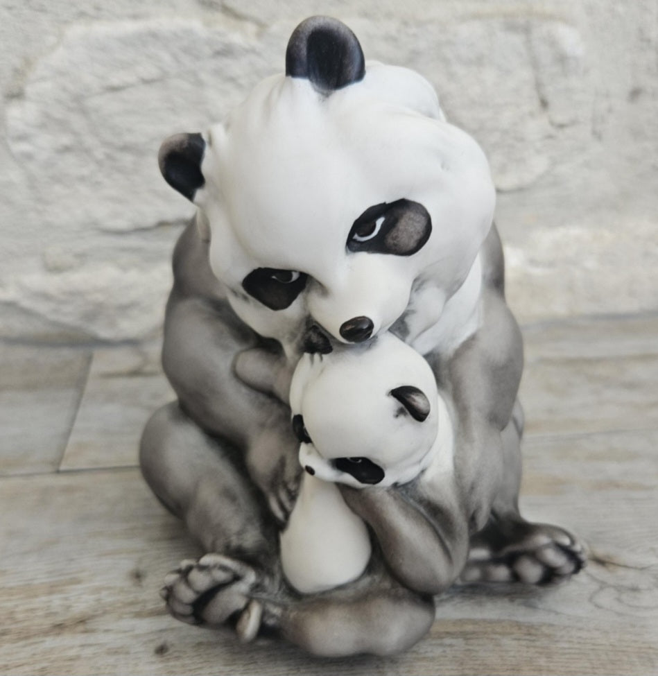 Vintage Panda with Cub Ornament Figure Italy Signed Beautiful Quality Guiseppi Armani Florence