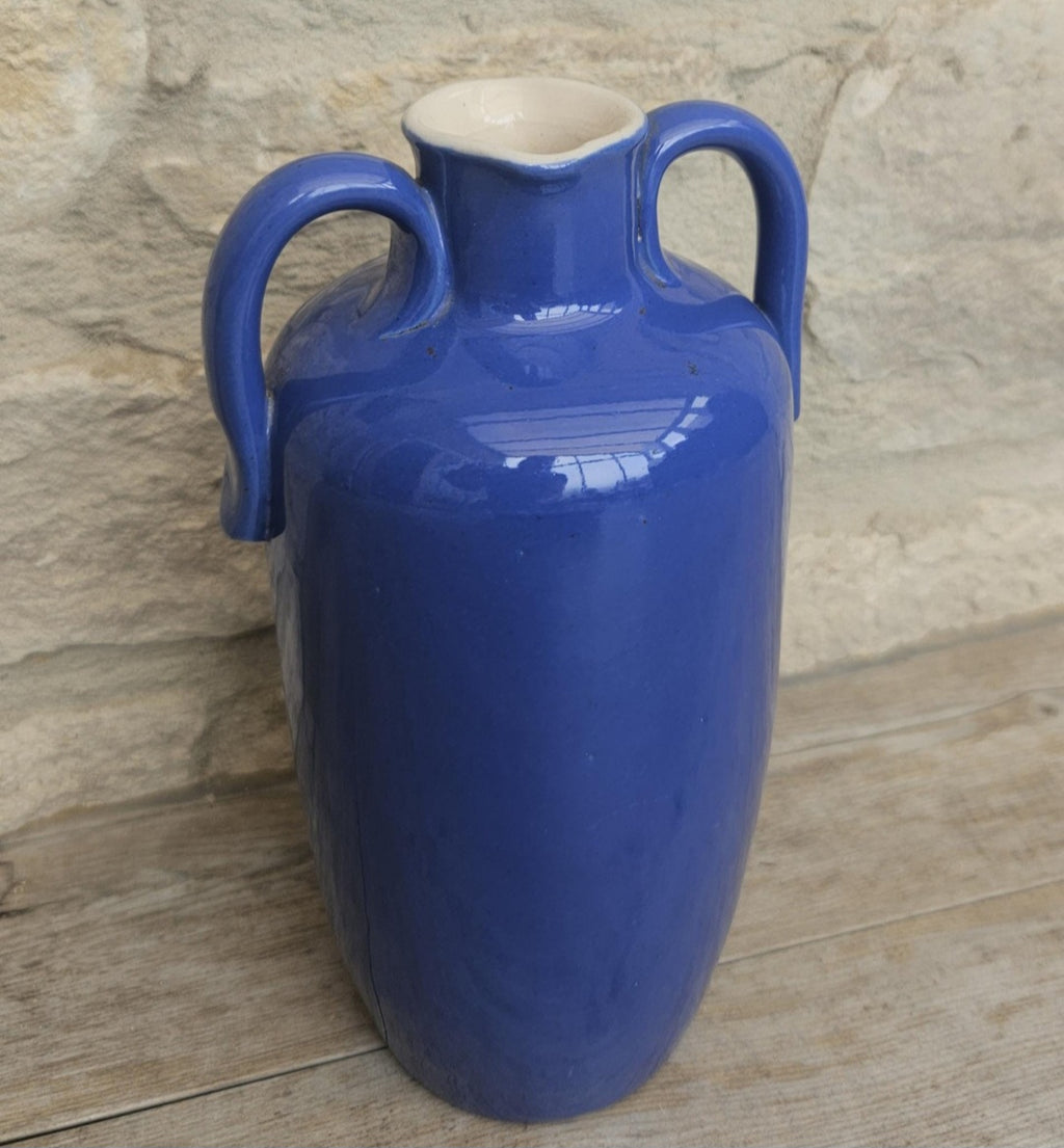 Antique Royal Doulton Vase Blue Stoneware Made in England 8" Tall