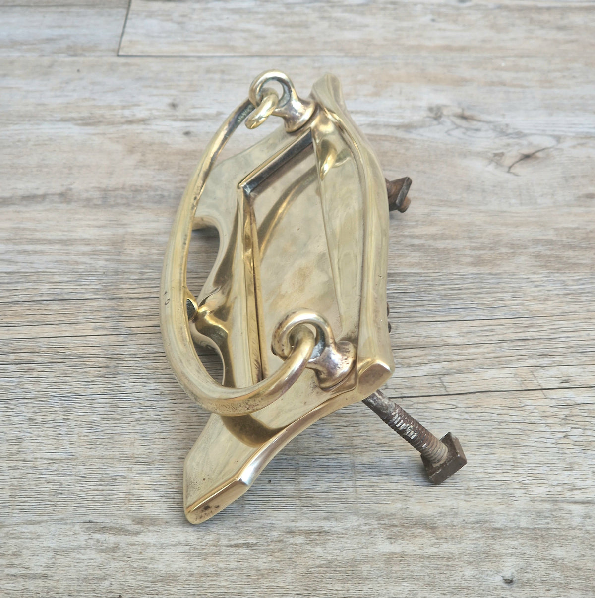 Art Deco Antique Brass Letterbox Plate Door Knocker Original Bolts 18cm