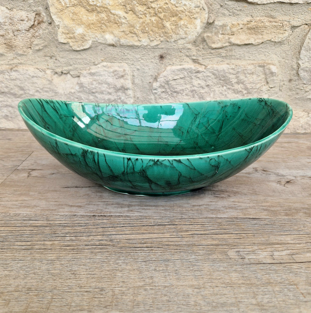 Very Rare Antique 1883 Wedgwood Malachite Glaze Large Centrepiece Fruitbowl 32cm x 22cm