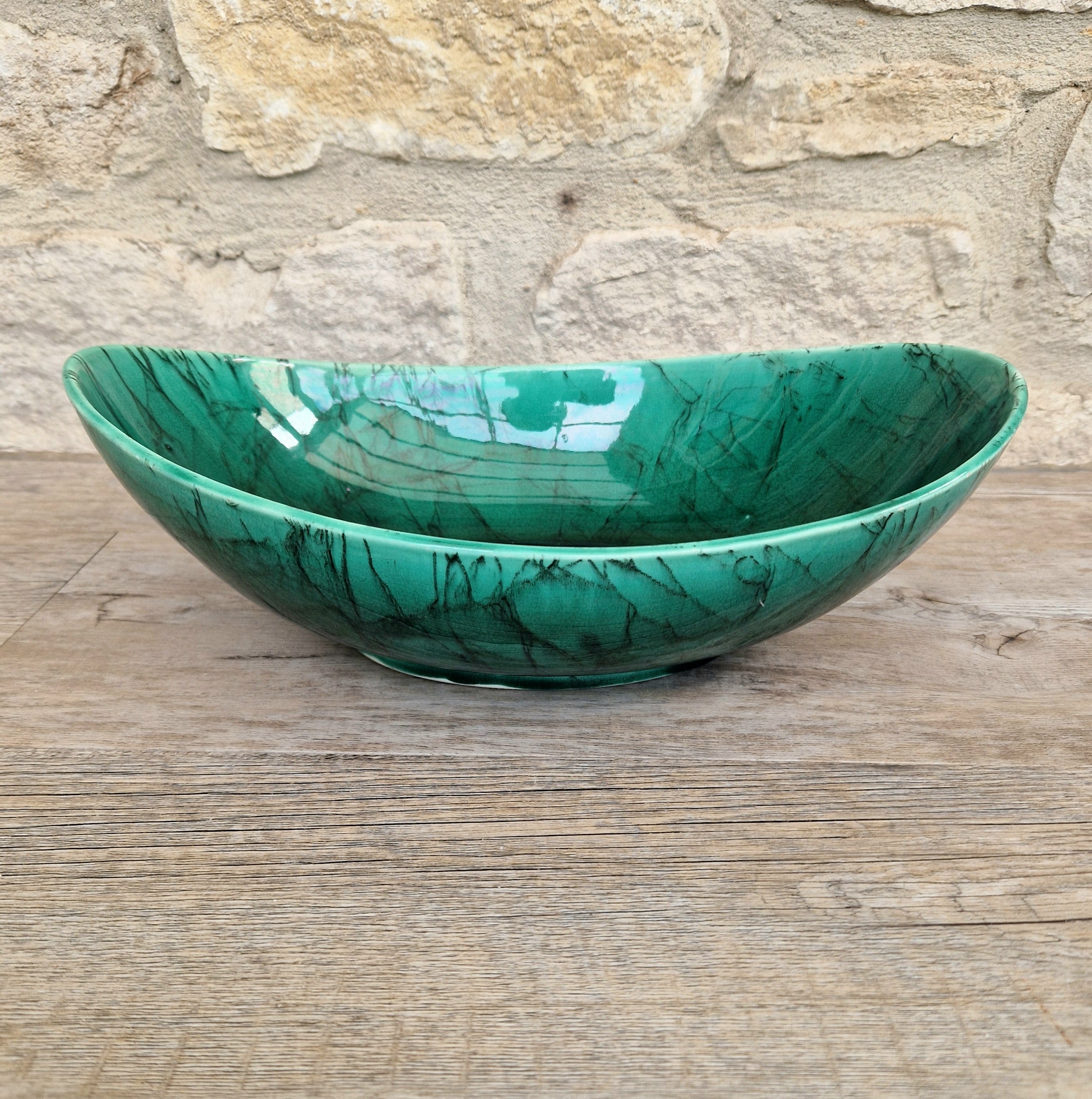 Very Rare Antique 1883 Wedgwood Malachite Glaze Large Centrepiece Fruitbowl 32cm x 22cm