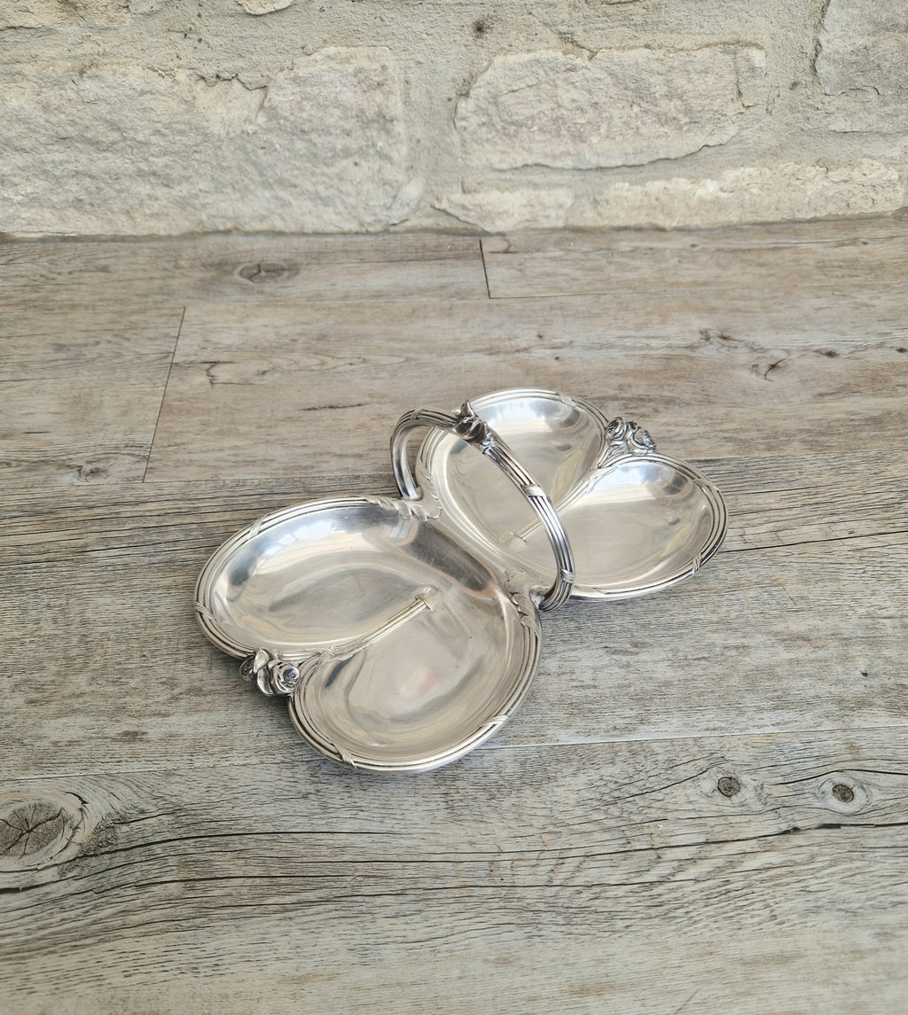 Antique Tray Christofle Gallia Silver Plated Handled Serving Tray Art nouveau Rose Design Made in France