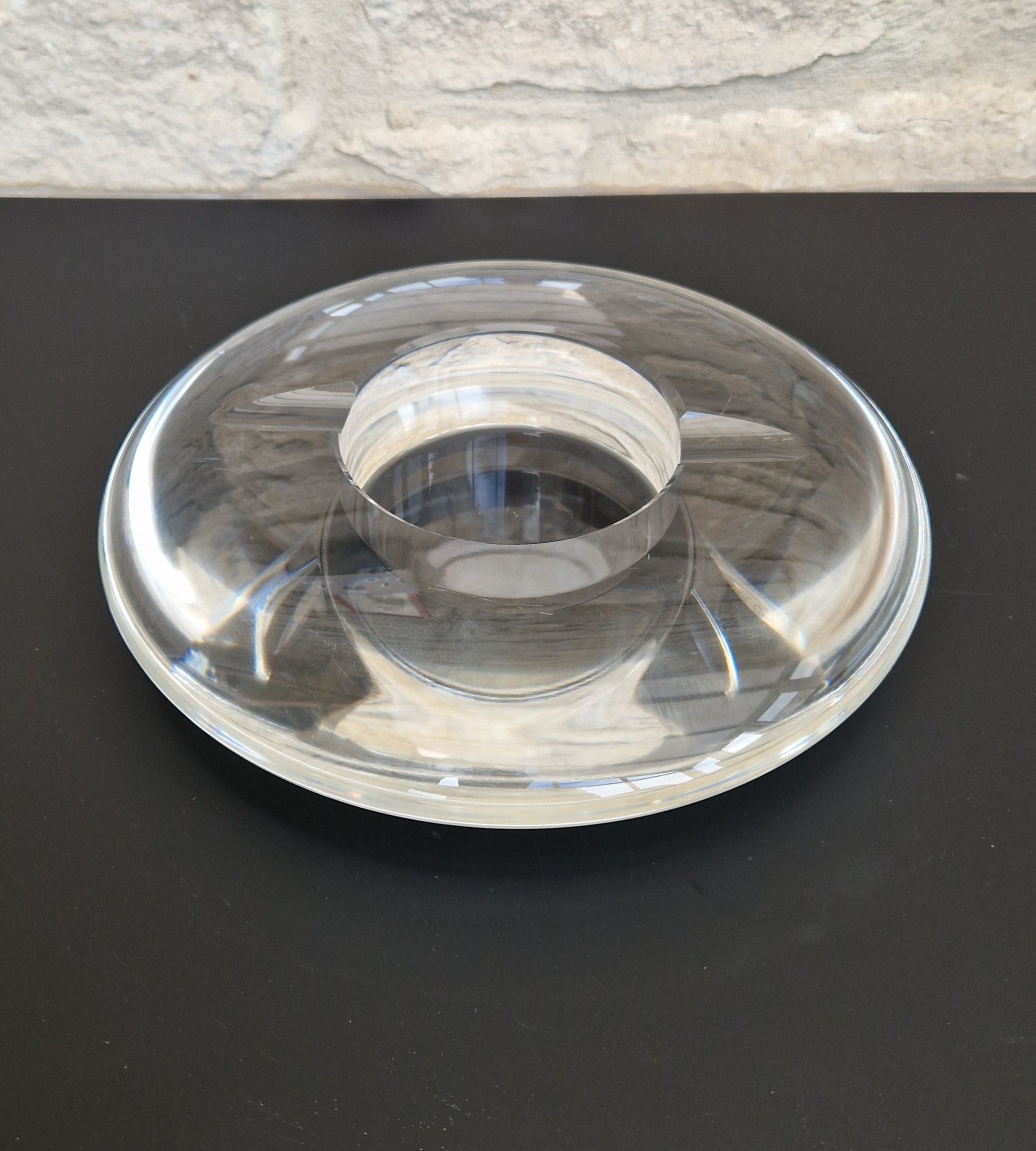 Heavy Clear Crystal Glass Discus Cigar Table Ashtray 23cm Diameter