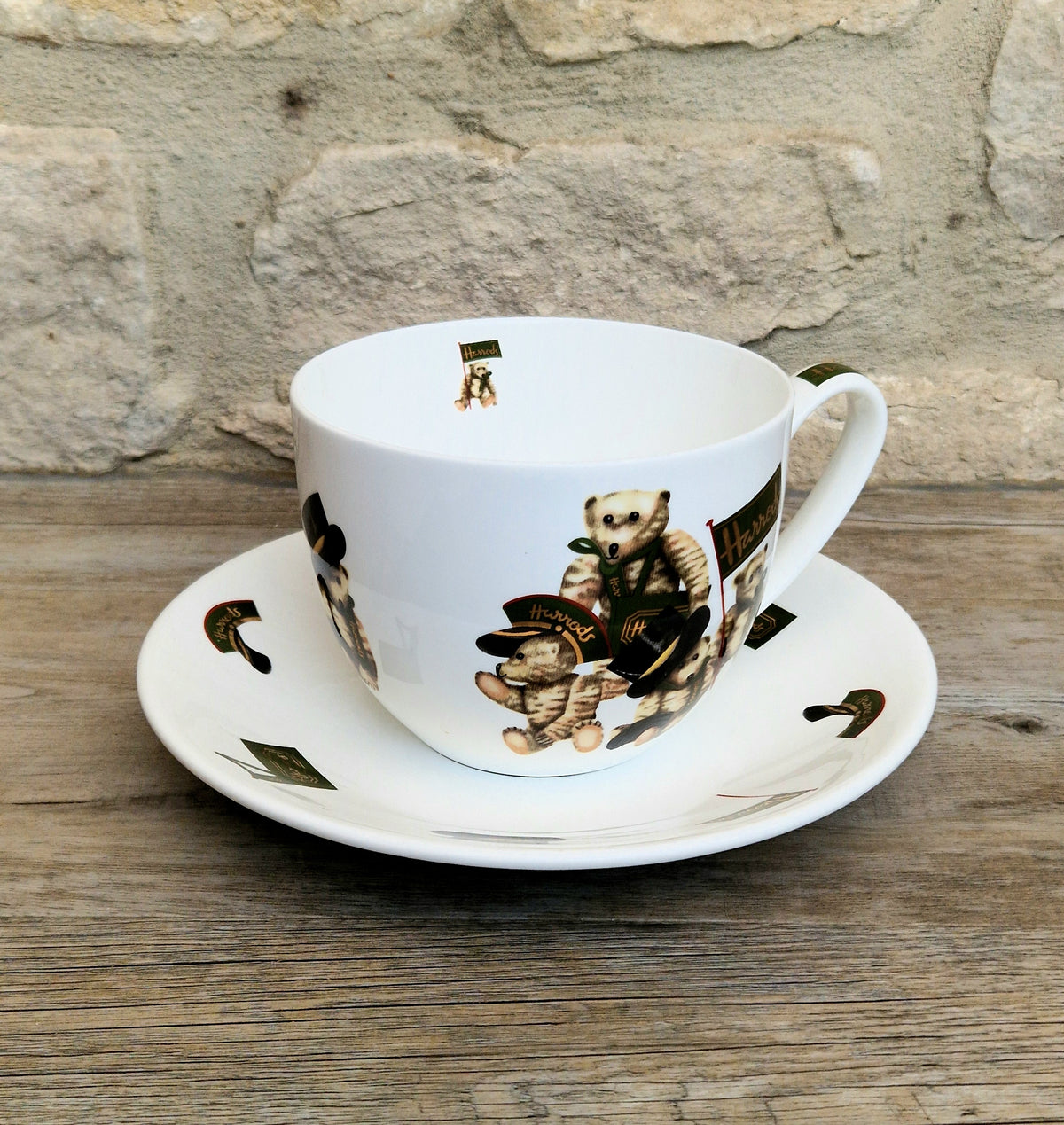 Vintage Harrods Knightsbridge London Bear Bone China Extra Large Breakfast Cup & Saucer 1 Pint