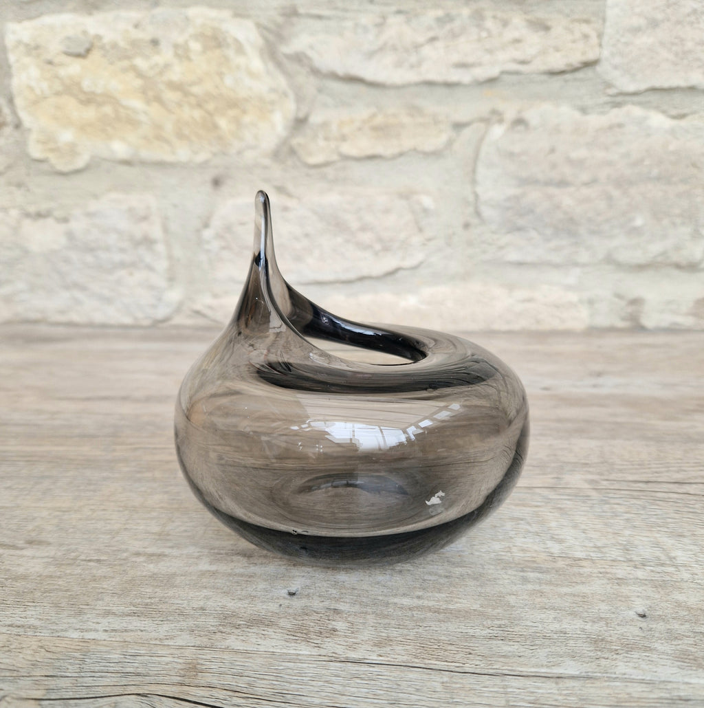 Mid Century Smoke Art Glass Space-age Round Beaked Vase