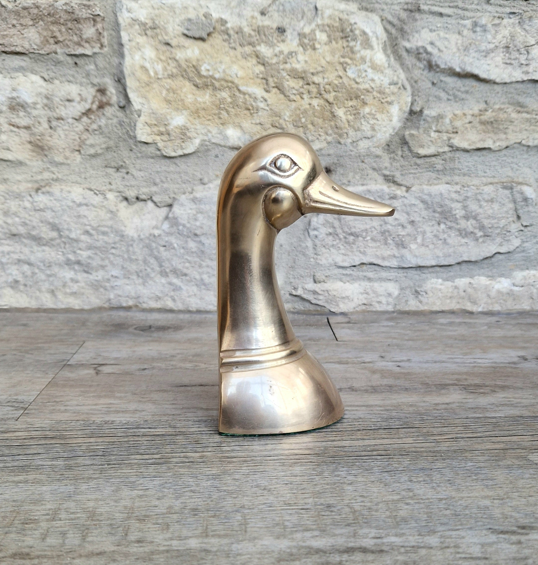 1950s Brass Duck Head Figurine Single Brass Duck Bookend Ornament