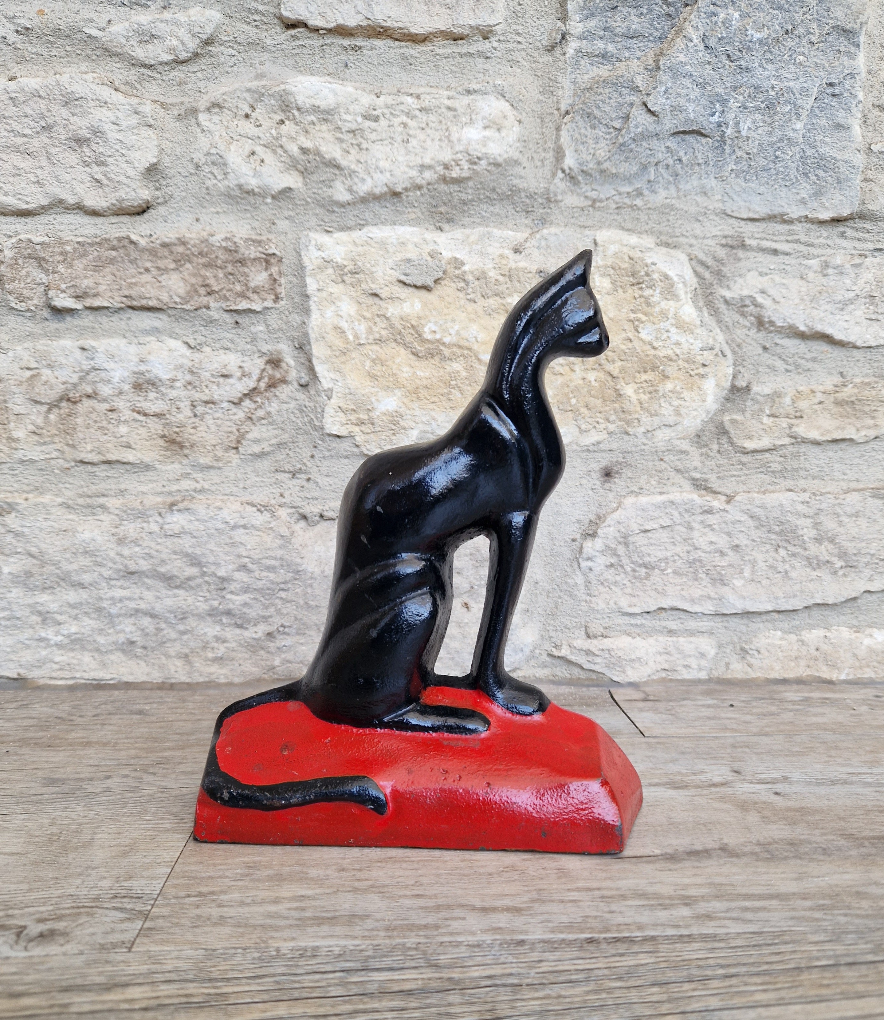 Antique Rare Cast Iron Art Deco Black Sitting Cat Doorstop