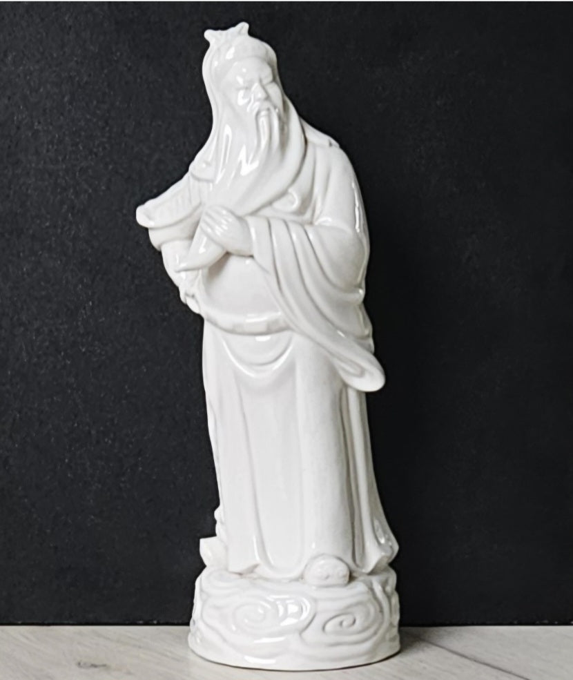 Vintage Large White Chinese Confucius Chinese Man Figure White Glazed Pottery White Confucius Ornament 29cm Tall