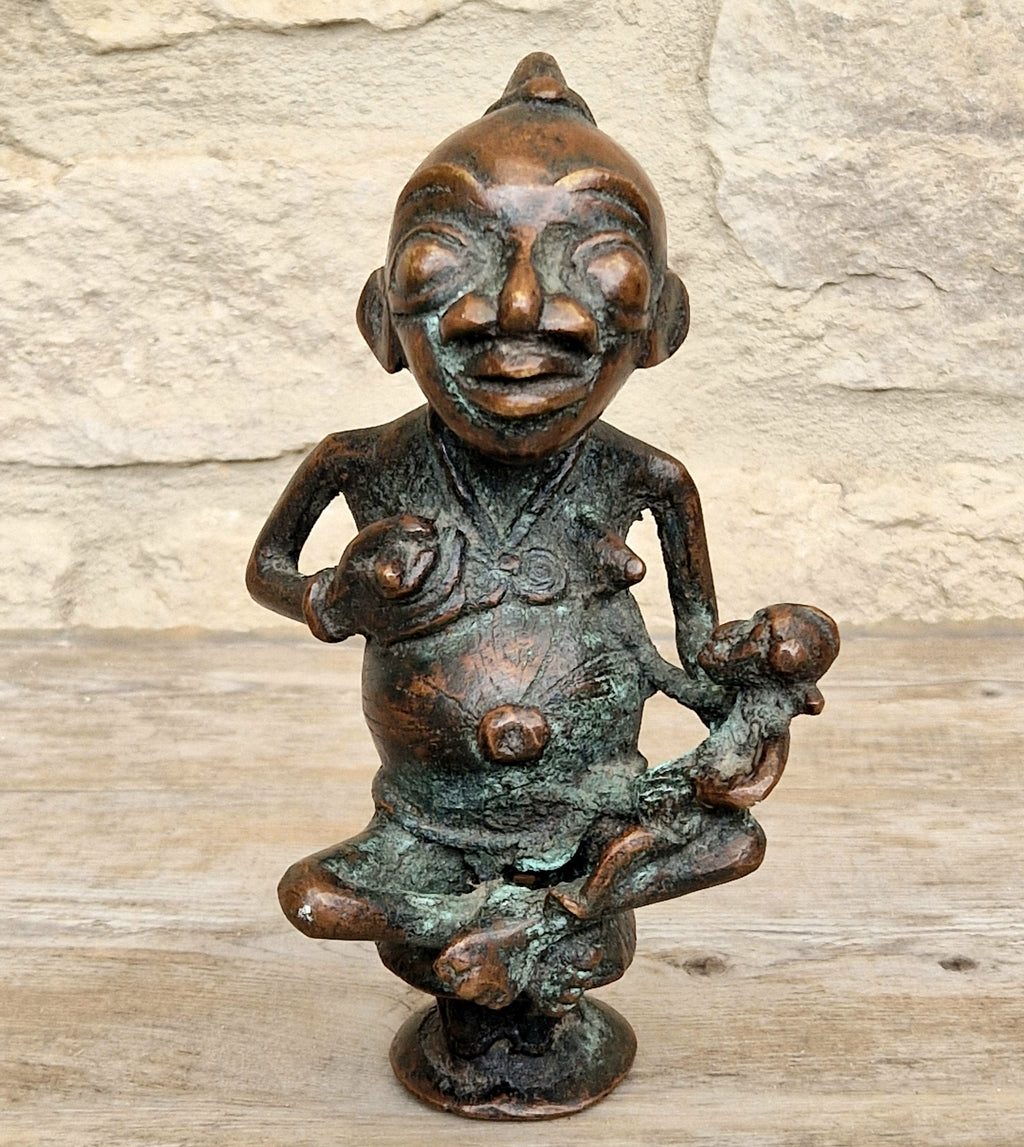 Antique African Tikar Cameroon Cast Bronze Fertility Motherhood Maternity Figure Statue