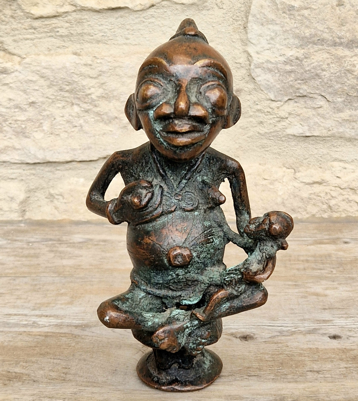 Antique African Tikar Cameroon Cast Bronze Fertility Motherhood Maternity Figure Statue