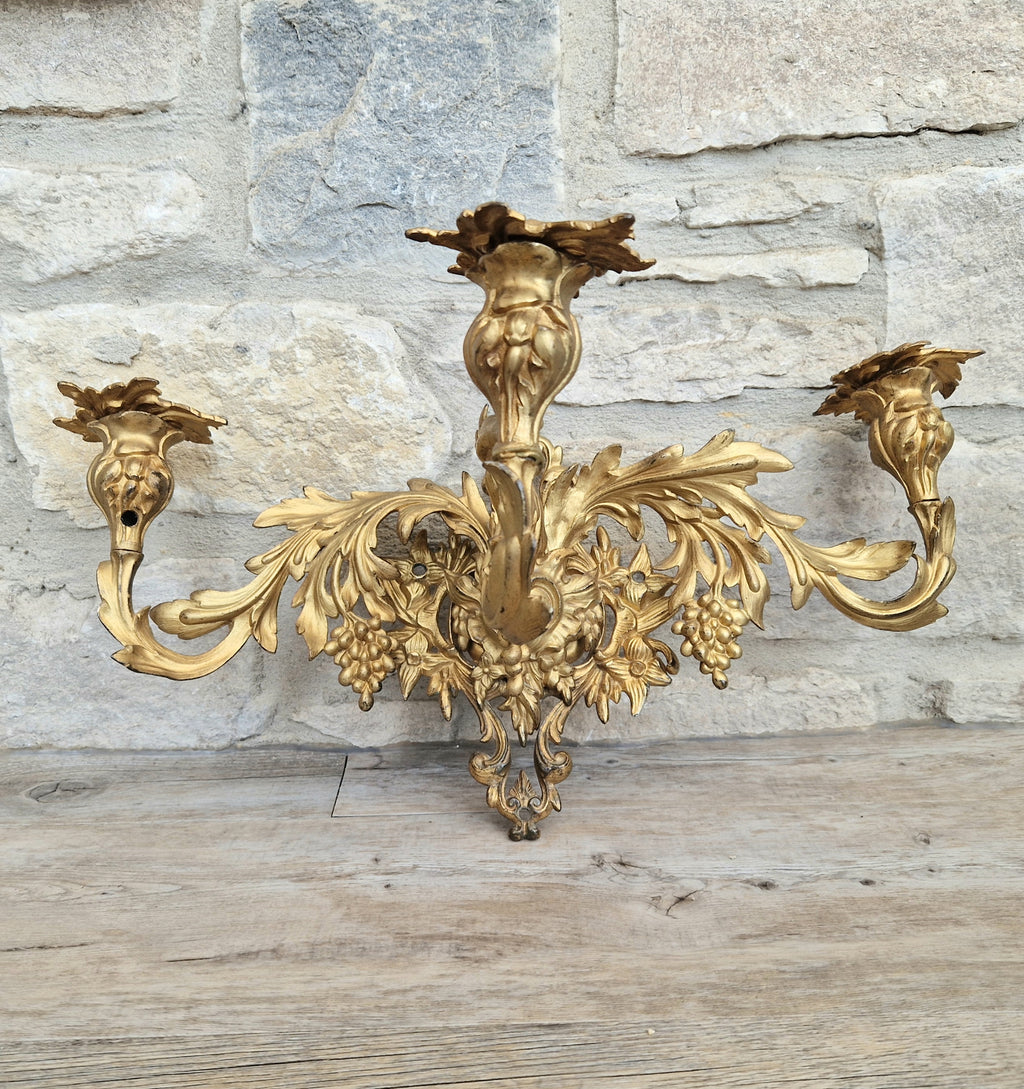 A Single French Louis XV Style Gilt Bronze 3 Branch Applique Sconce c.1900