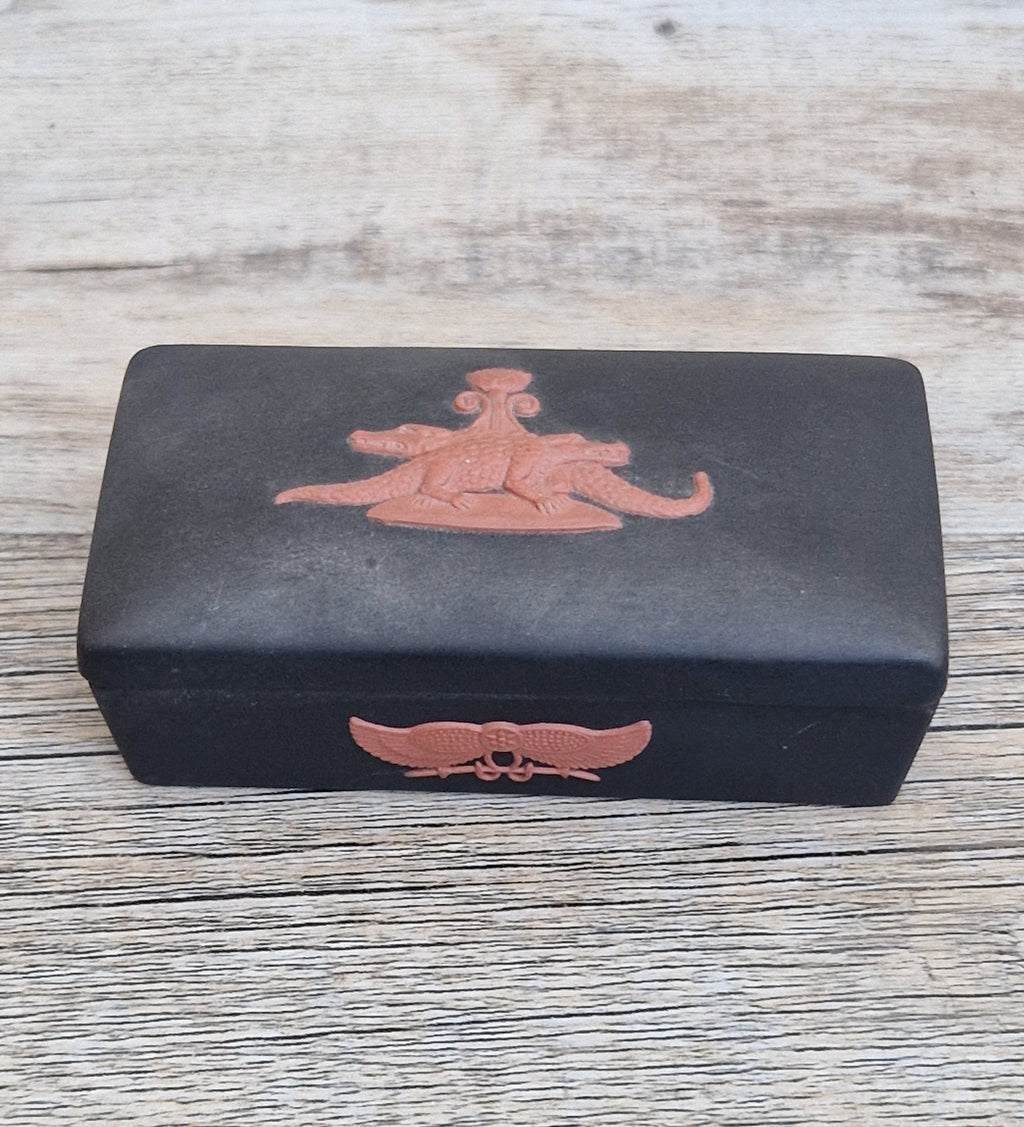 Wedgwood Black Jasperware Terracotta Egyptian Crocodiles Trinket Box