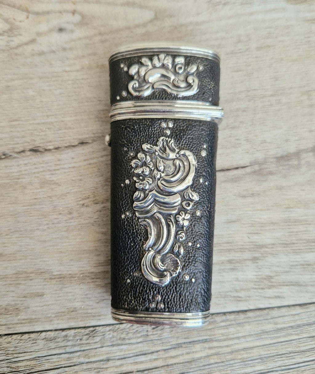 18th Century Etui French Black Shagreen & Silver Necessaire Case Rare Early Example