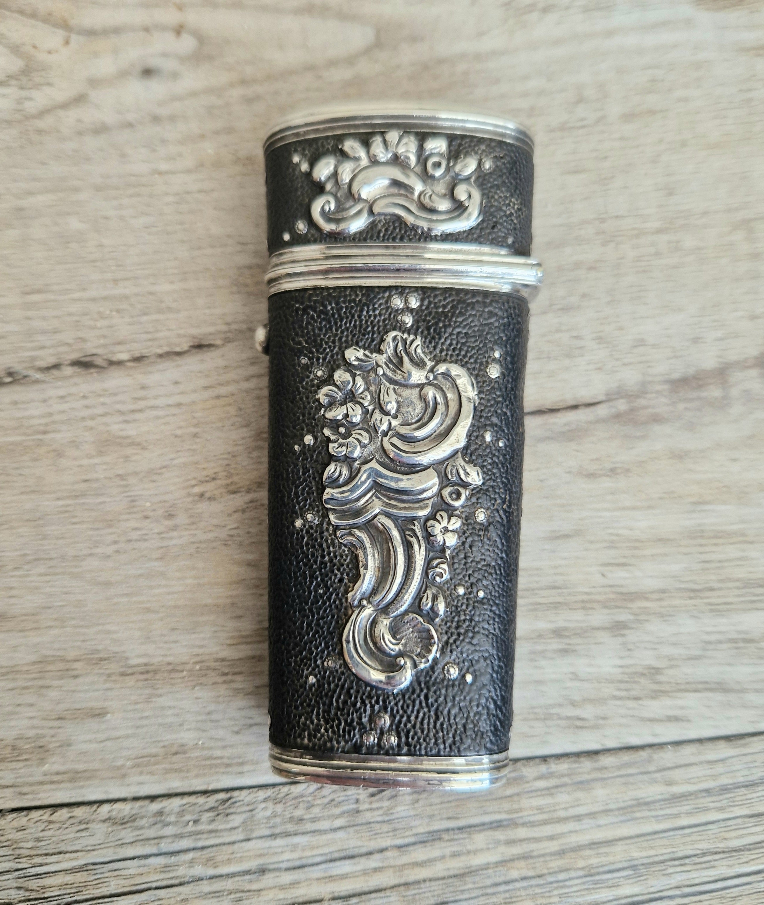 18th Century Etui French Black Shagreen & Silver Necessaire Case Rare Early Example