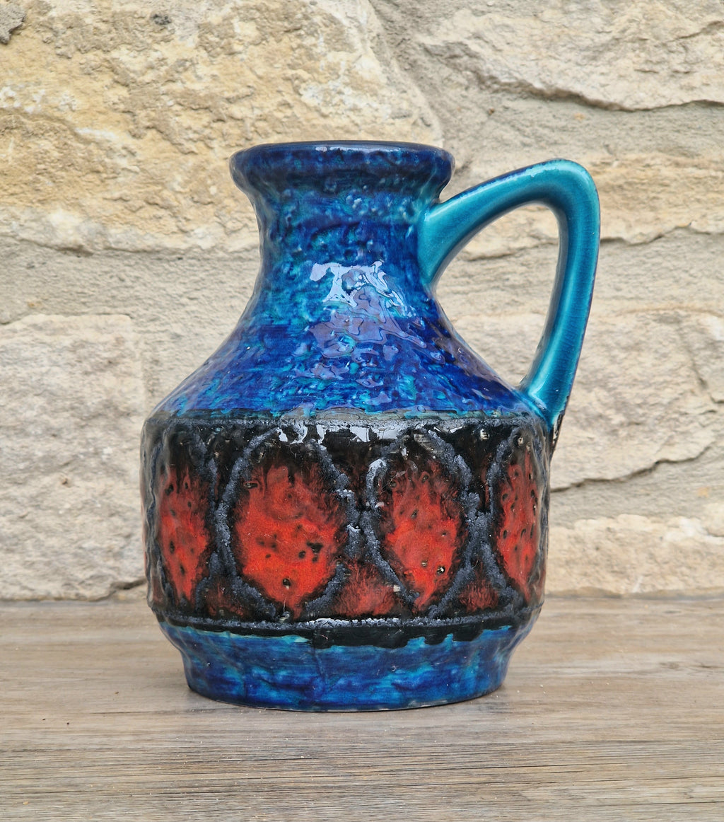 Bay Keramik West German Fat Lava Pottery Jug Vase Mid-Century Bright Blue Vintage