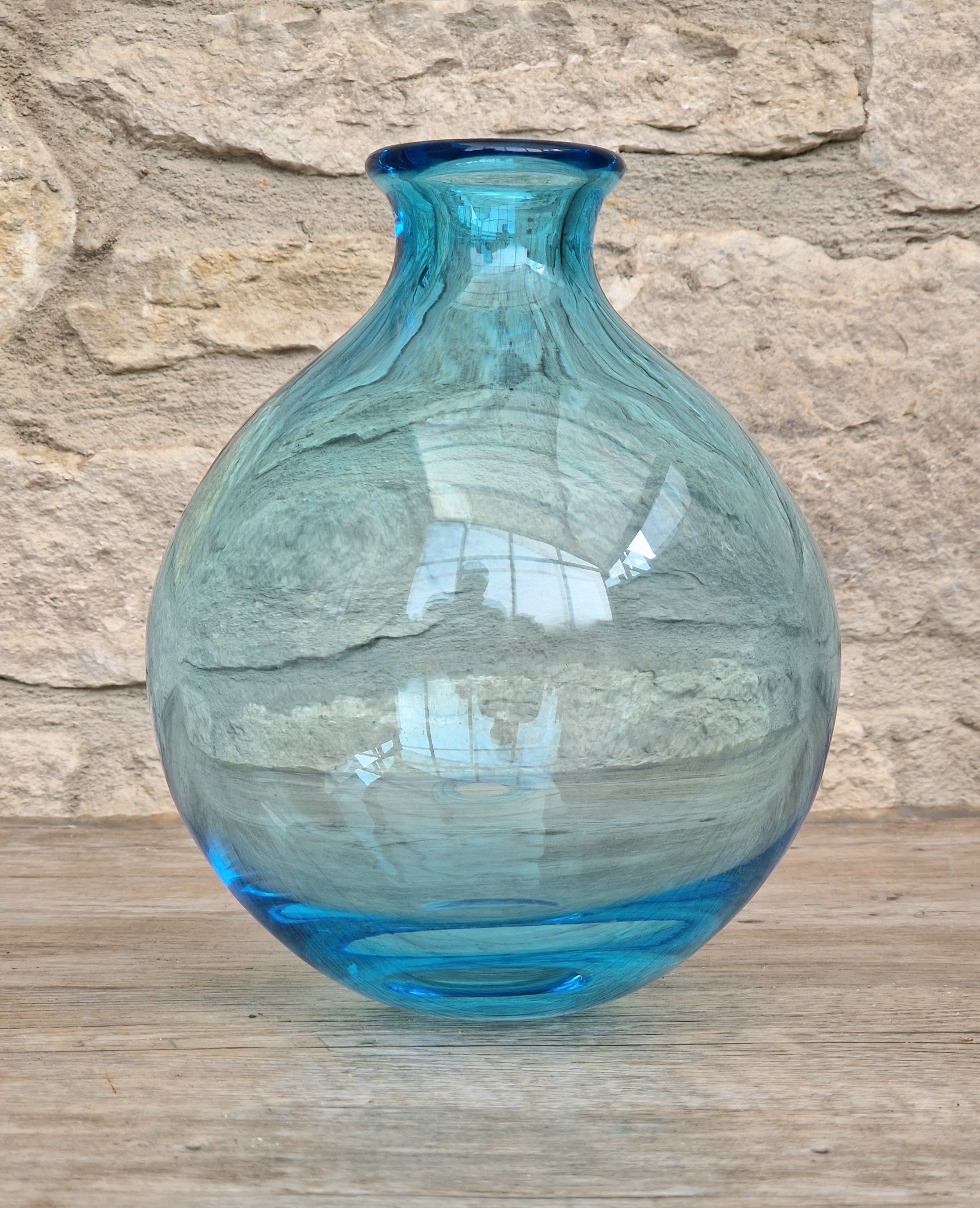 Mid-Century Kingfisher Blue Dartington Glass Mould Blown Globe Vase 17cm Rare