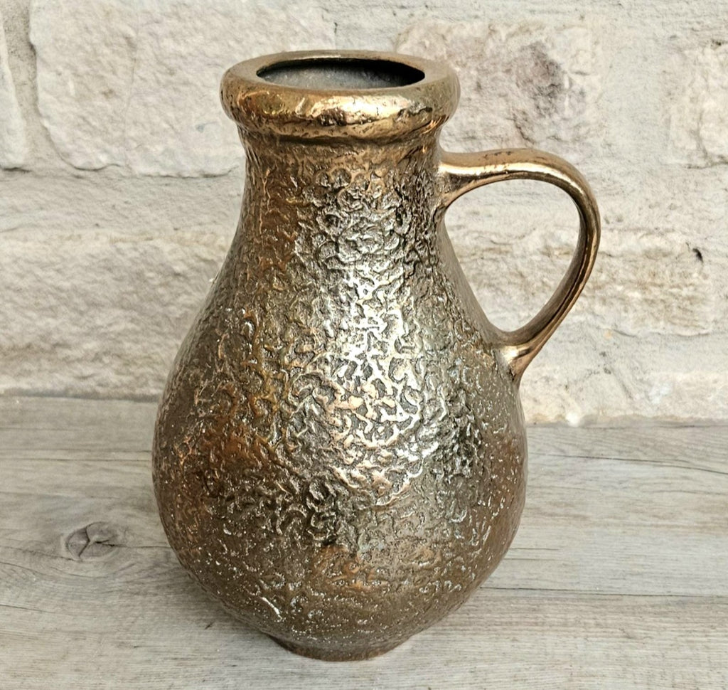 Vintage Large Gilded Bronze Vase with Handle Very Heavy 23cm Tall .Mid Century Bronze Ornate Vase Original Sticker Weighs nearly 3kg