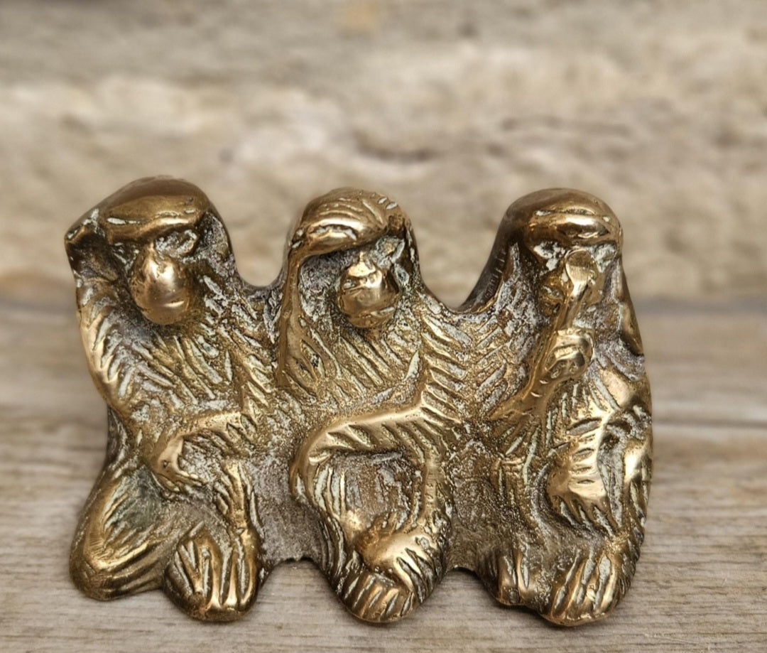 Vintage Brass Three wise Monkeys Figure Hear, See and Speak no Evil