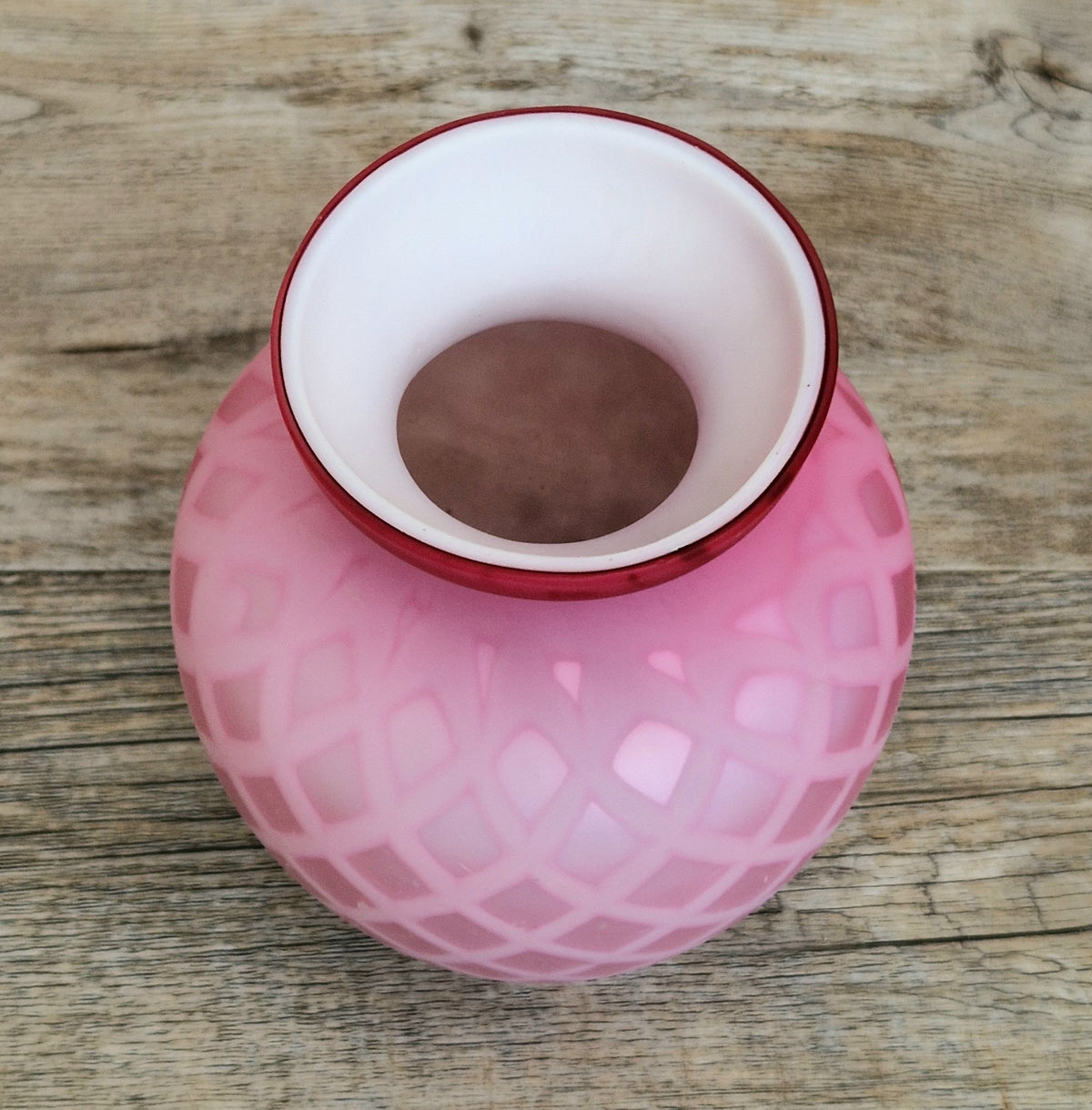Antique Pink Satin Glass Vase - Victorian Diamond Quilted Mother of Pearl Art Glass - 19th Century Shaded Cranberry Cabinet Vase, Webb Style