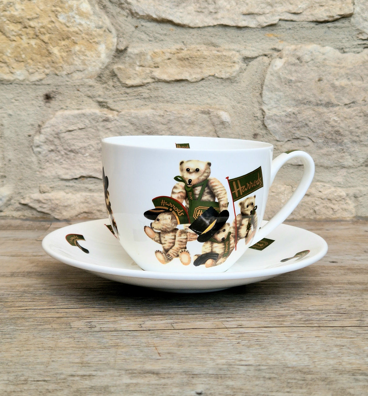Vintage Harrods Knightsbridge London Bear Bone China Extra Large Breakfast Cup & Saucer 1 Pint