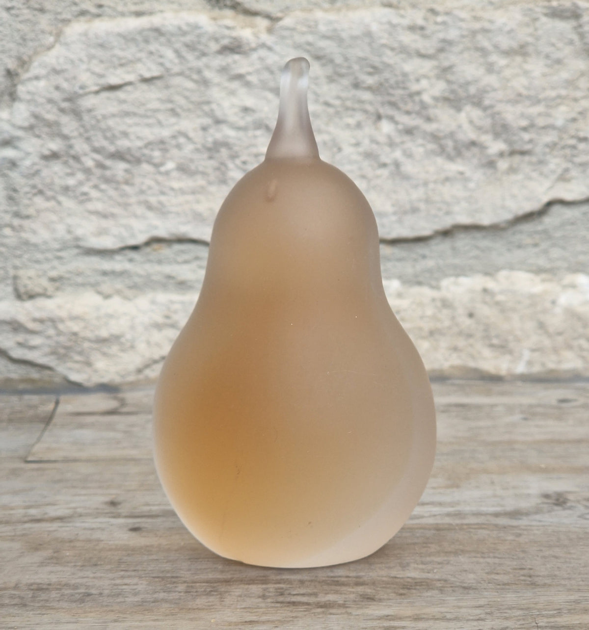 Vintage 10.5cm Frosted Peach Art Glass Pear Paperweight Mid Century Modern Satin Fruit Decor