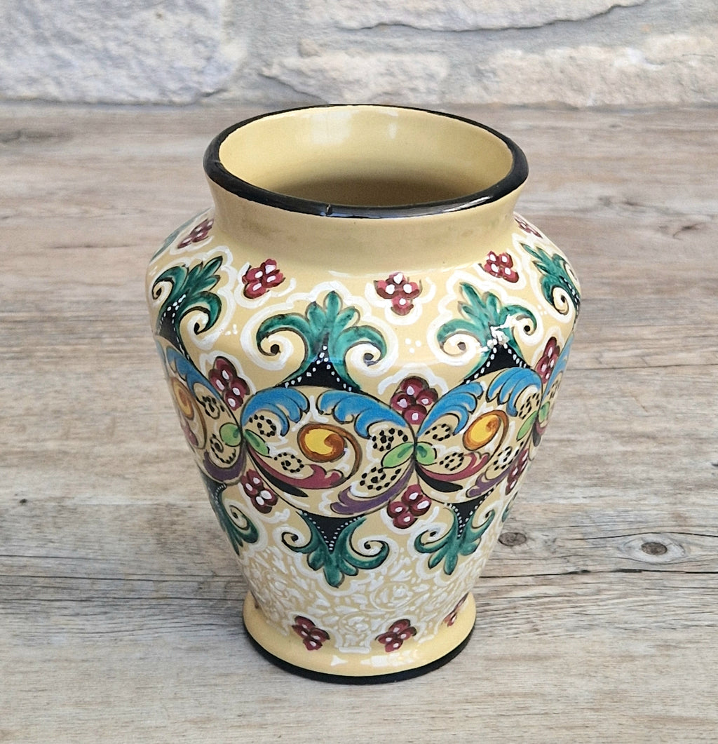 Vintage Molaroni Pesaro Italian Majolica 15cm Grotesque Baluster Vase