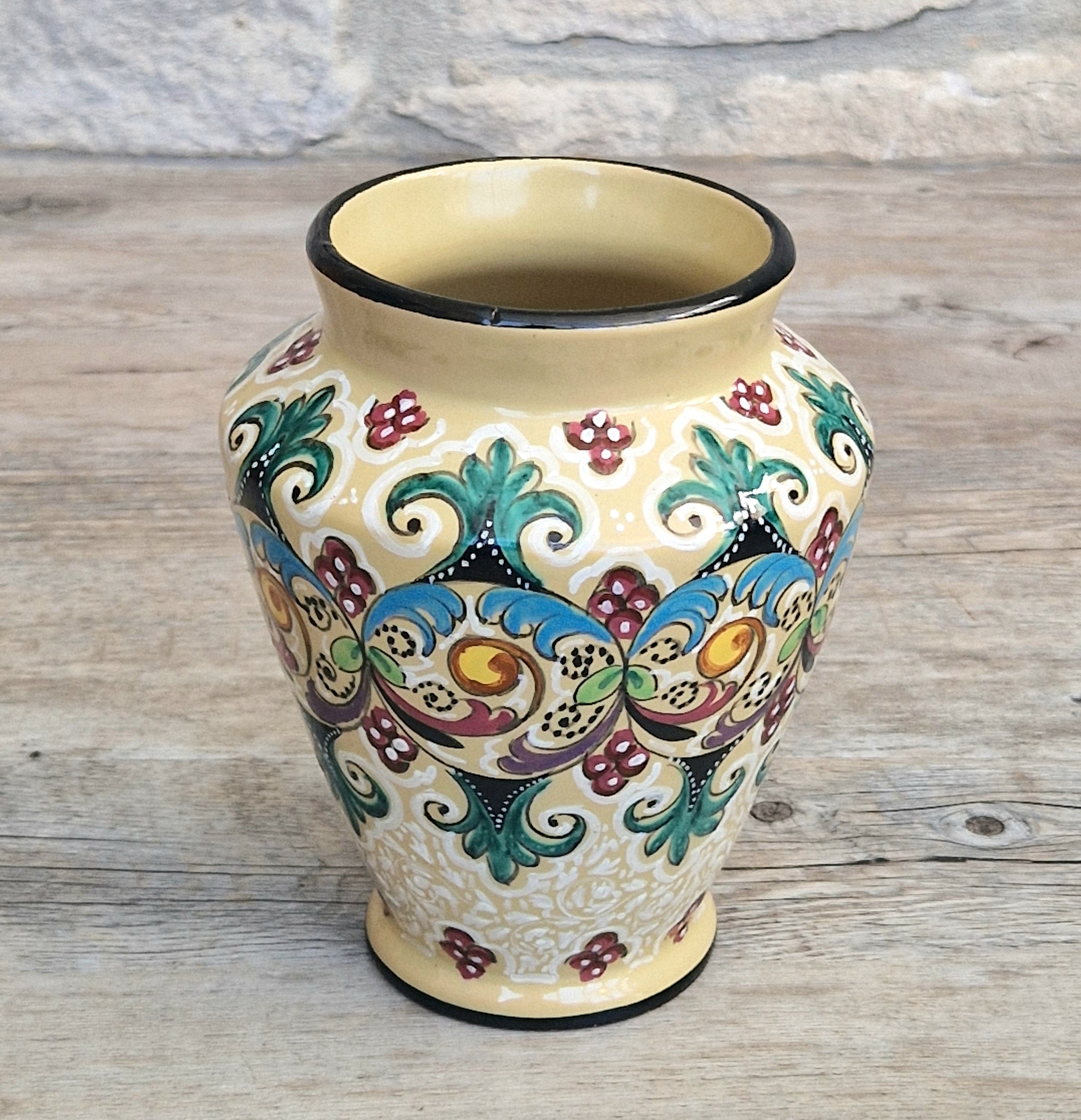 Vintage Molaroni Pesaro Italian Majolica 15cm Grotesque Baluster Vase