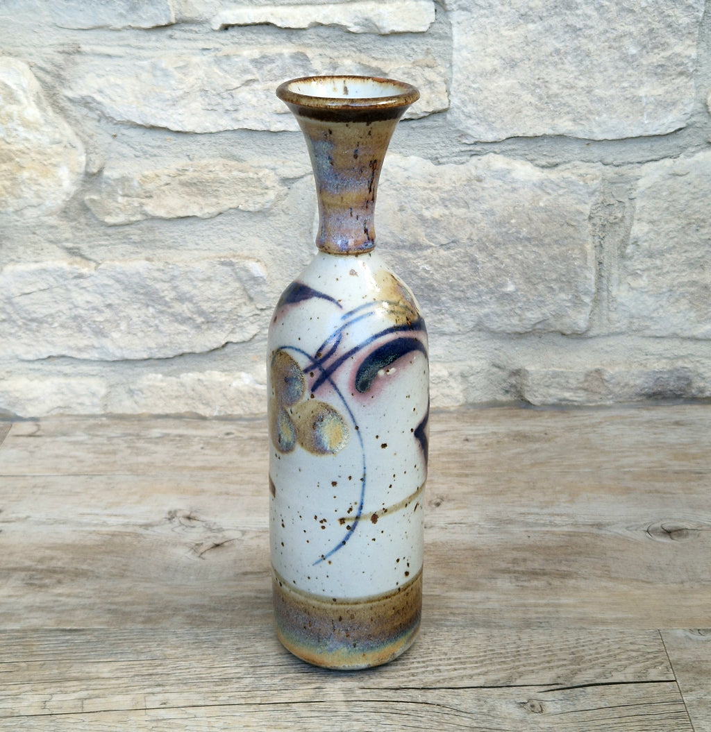 Vintage Oldrich Asenbryl Sarn Pottery 28cm Stoneware Bottle Vase Welsh Studio Ceramic 1970s