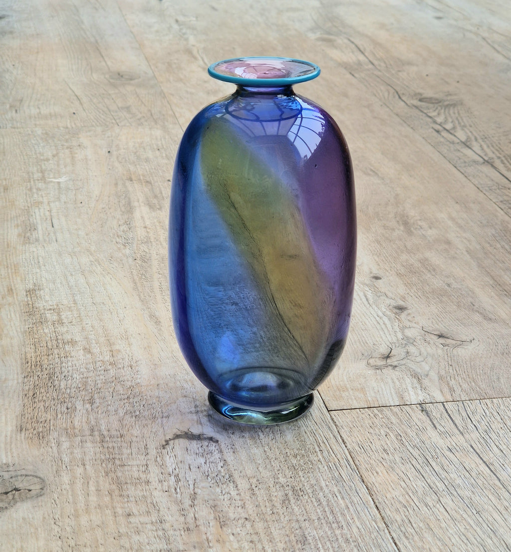 Transjö Hytta Swedish Art Glass Rainbow Vase WRC Signature Ann Wolff, Jan-Erik Ritzman and Sven-Åke Carlsson Vintage Mid Century Piece 6"