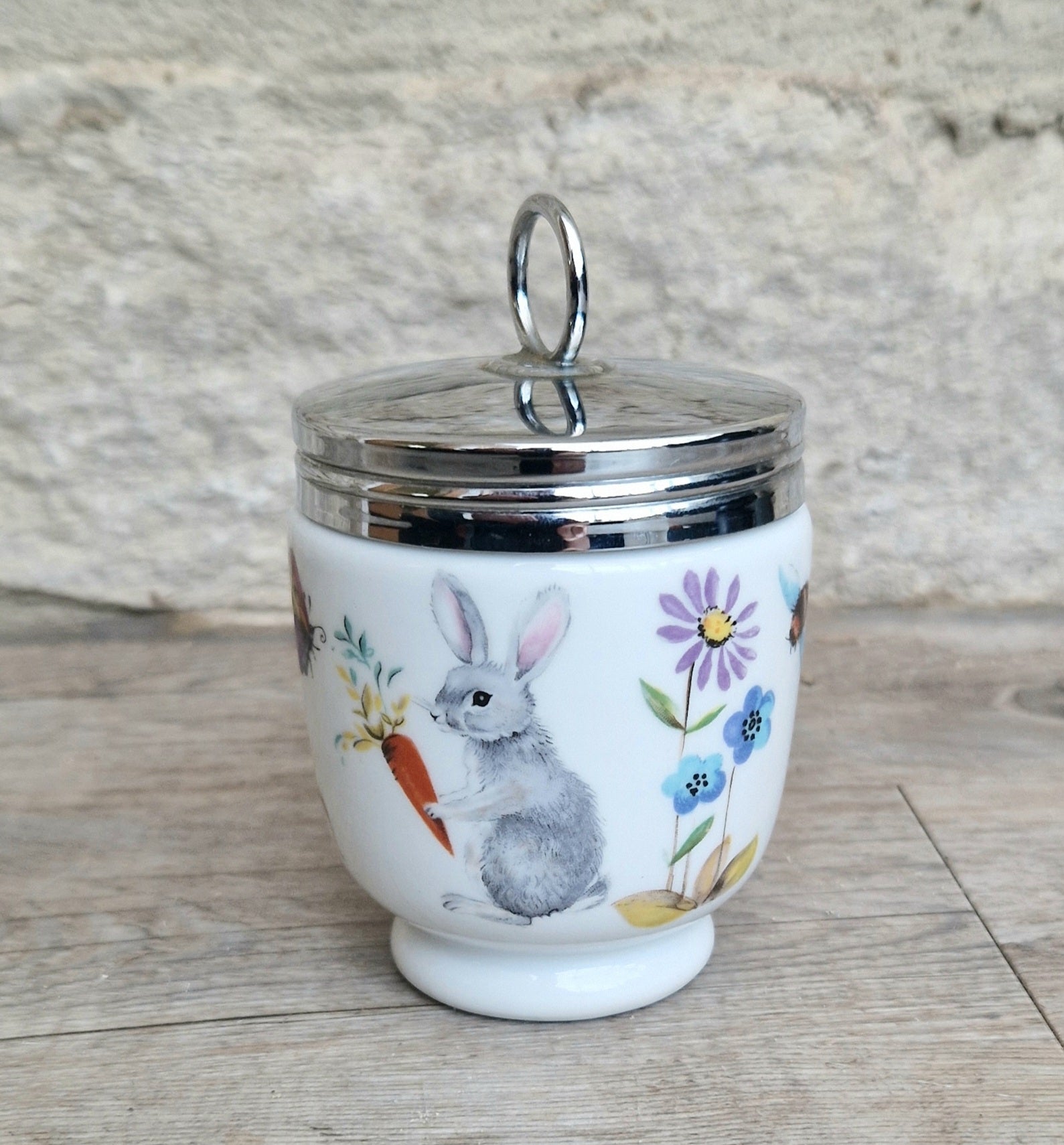 Vintage Royal Worcester Double Egg Coddler A Skipperty Tale Bunny & Bee Made in England