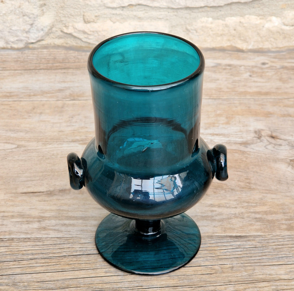 Mid-Century Bertil Vallien for Boda Glass "Basun" Blue Art Glass Wine Goblet Vase